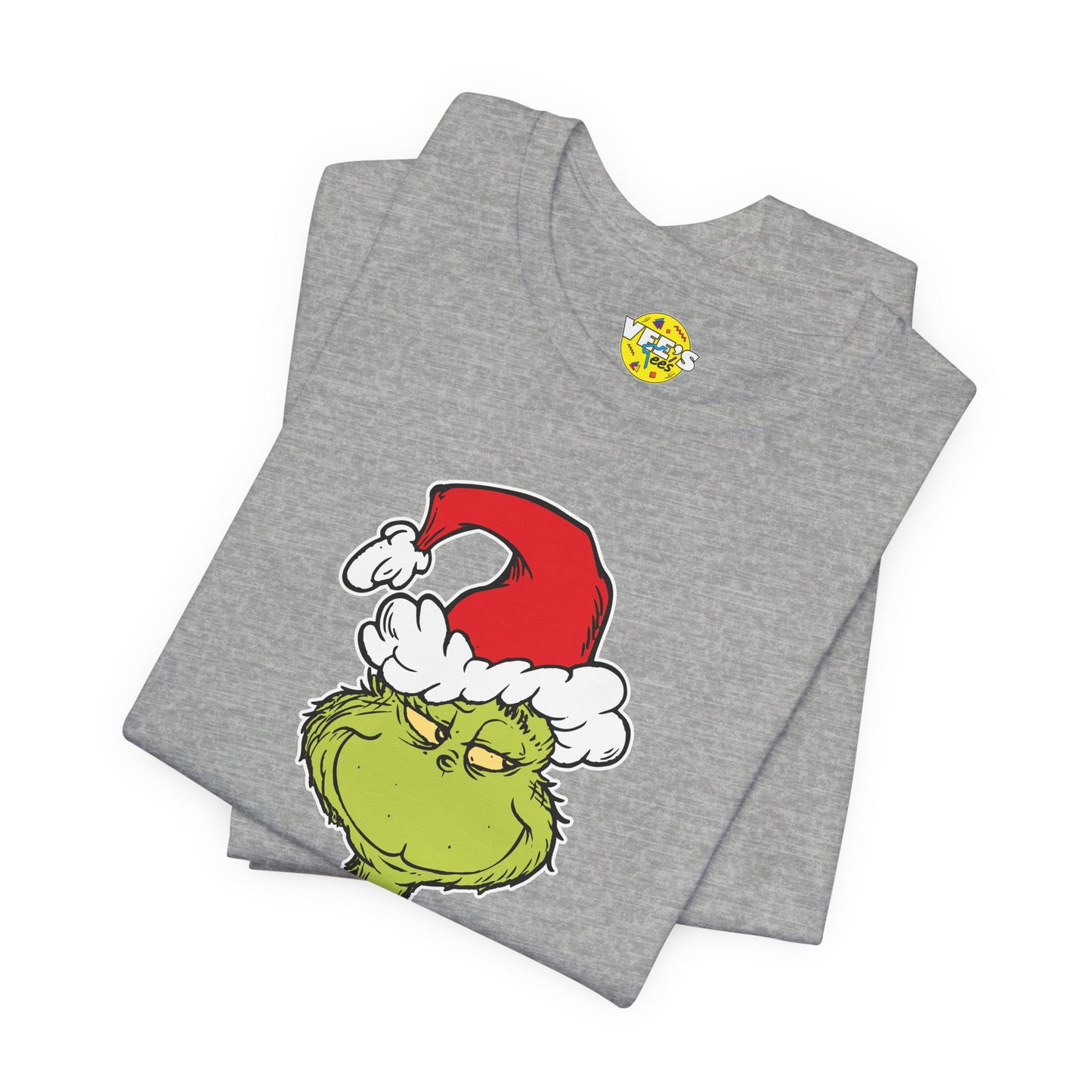 Festive Grinch Face Short Sleeve T-Shirt for a Whoville-Worthy Holiday Season