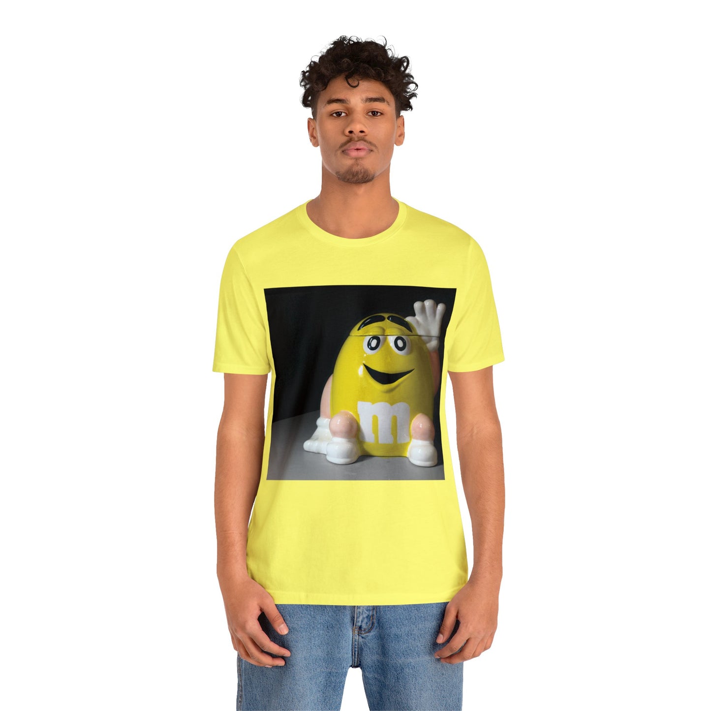 Yellow M&M Cookie Jar Ceramic Print Short Sleeve T-Shirt - Candy Lover's Retro Apparel