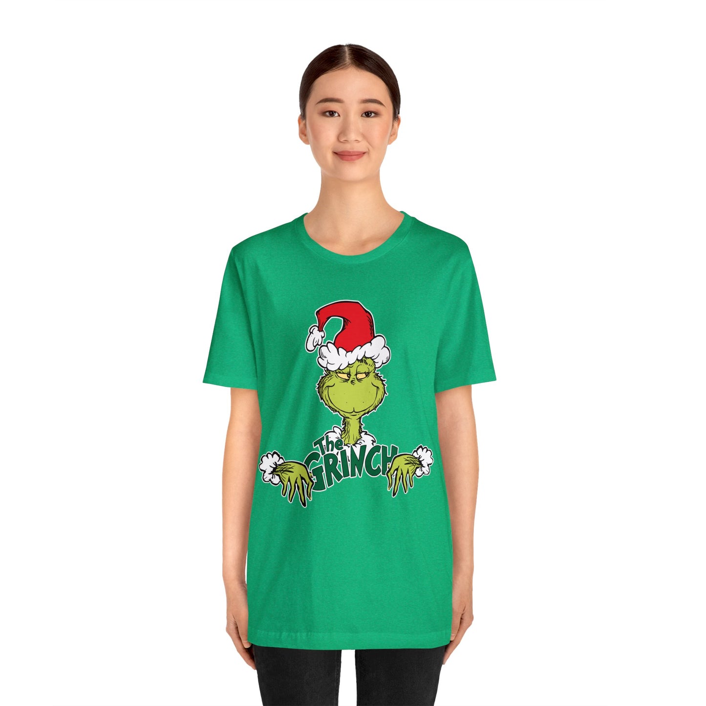 Festive Grinch Face Short Sleeve T-Shirt for a Whoville-Worthy Holiday Season