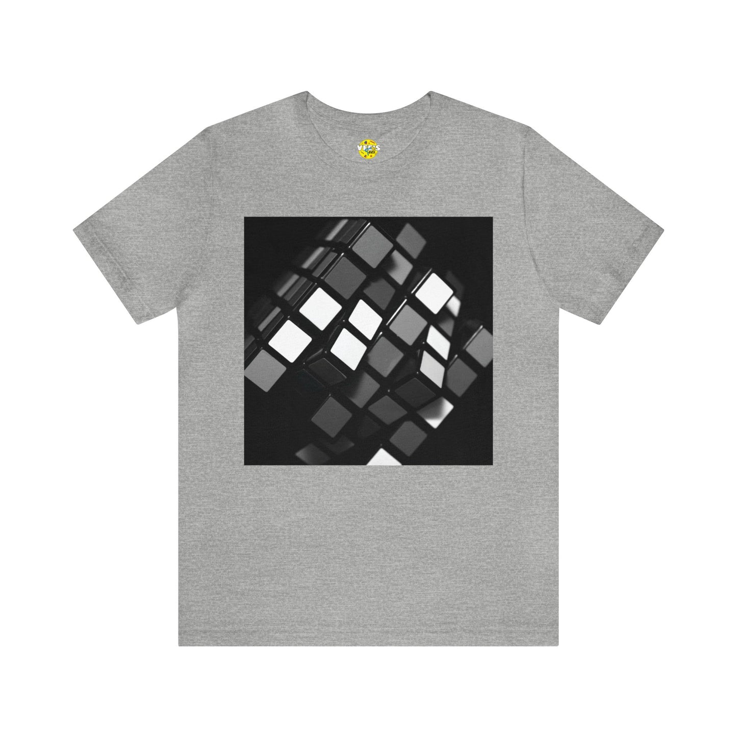 Black & White Retro Rubik's Cube Short Sleeve T-Shirt - Classic 80s Puzzle Lover Tee, Monochrome Graphic Shirt