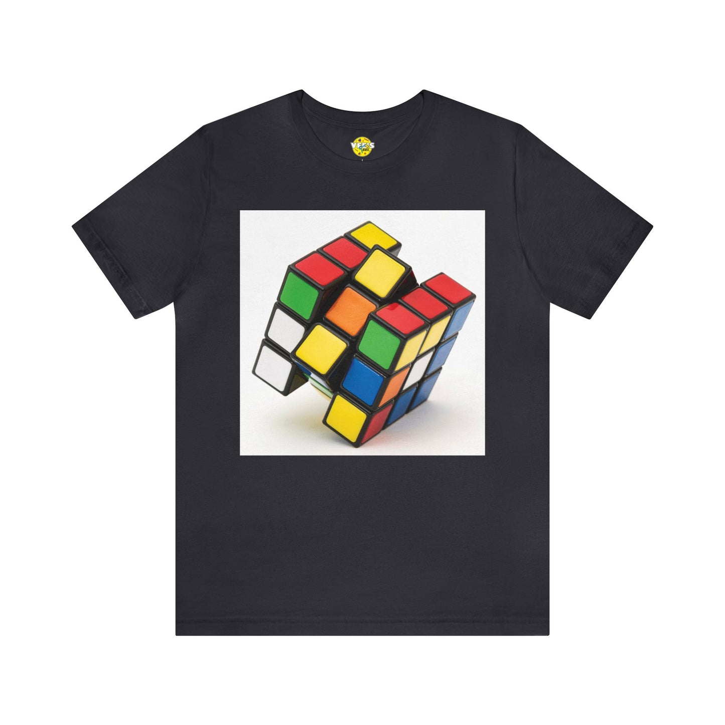 Retro Rubik's Cube Short Sleeve T-Shirt White Background - 80s Puzzle Lover Tee, Nostalgic Graphic Shirt