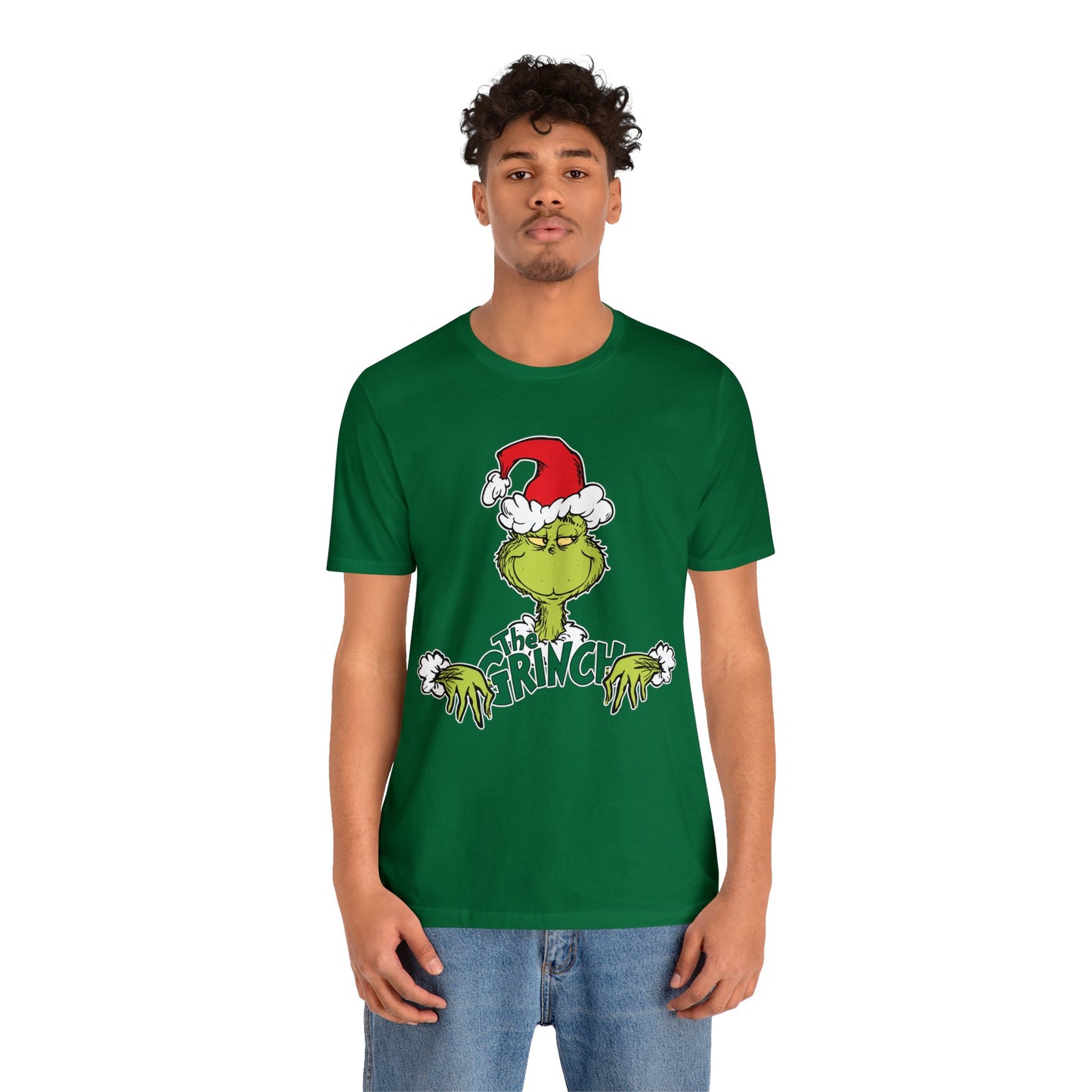 Festive Grinch Face Short Sleeve T-Shirt for a Whoville-Worthy Holiday Season