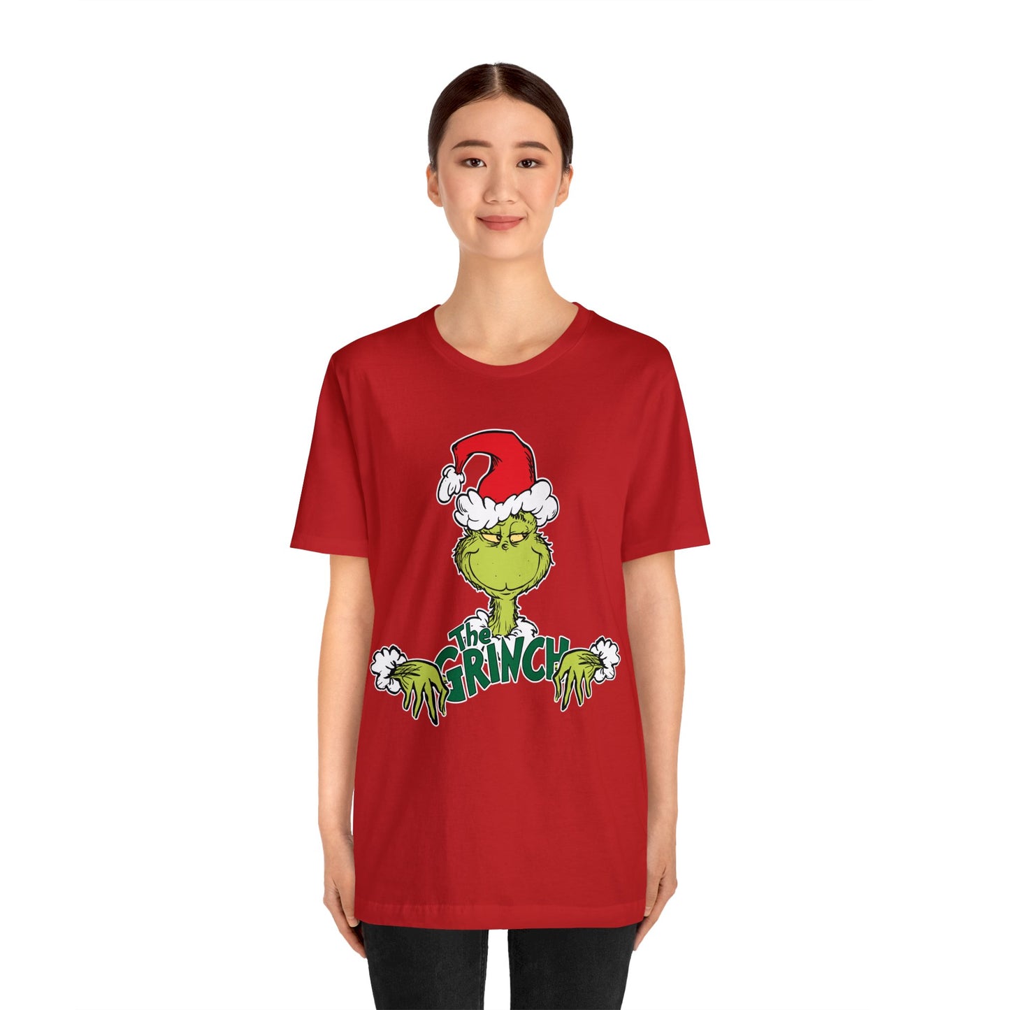 Festive Grinch Face Short Sleeve T-Shirt for a Whoville-Worthy Holiday Season