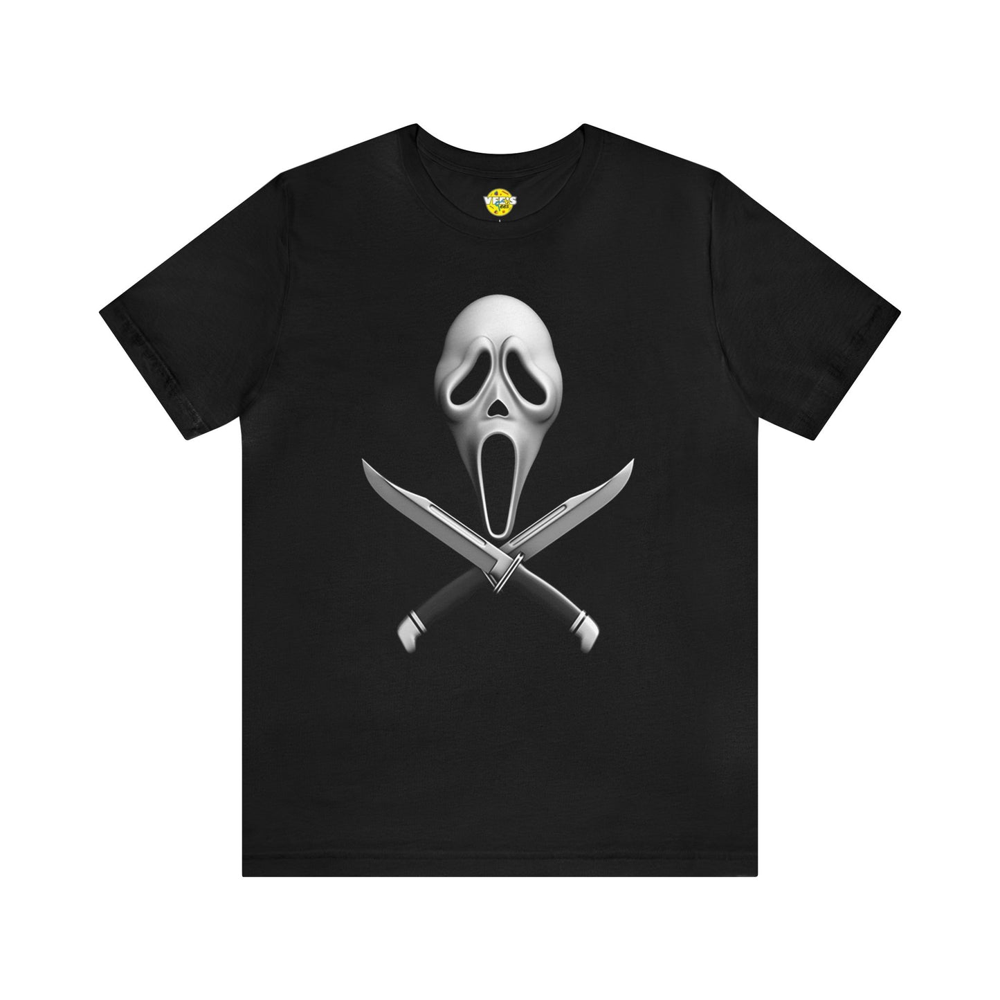 Halloween Ghostface Mask and Twin Knives Short Sleeve T-Shirt - Iconic Horror Movie Tee, Retro Scream Killer Illustration Shirt