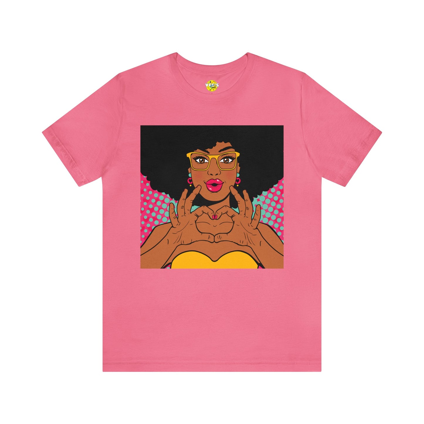 Pop Art Melanated Queen Finger Hearts Short Sleeve T-Shirt - Empowering Graphic Tee, Diverse Art Fashion