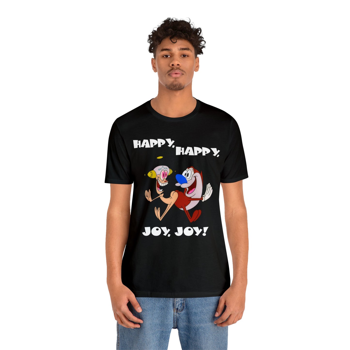 Ren and Stimpy Happy Happy Joy Joy Short Sleeve TShirt - 90s Retro Cartoon Tee