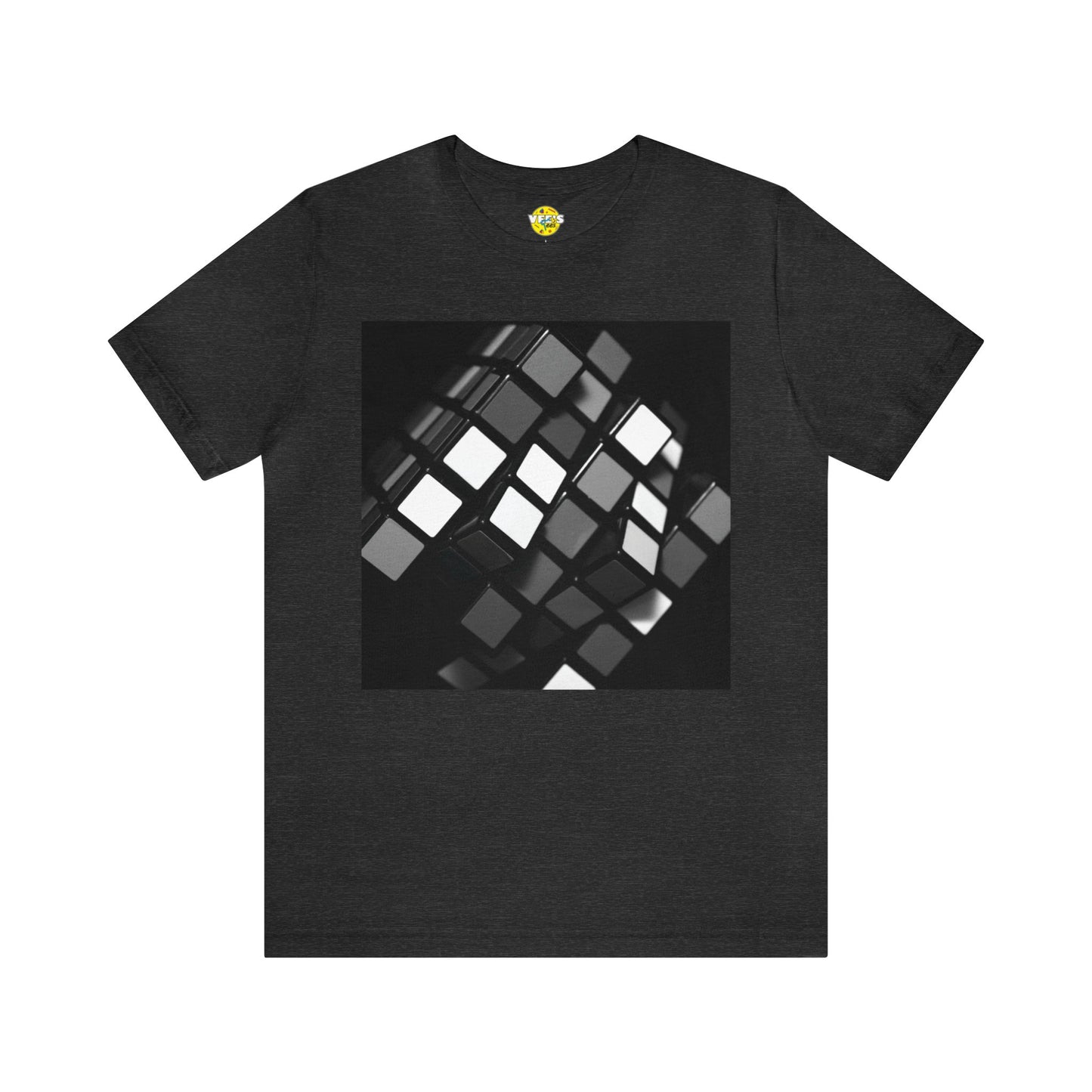 Black & White Retro Rubik's Cube Short Sleeve T-Shirt - Classic 80s Puzzle Lover Tee, Monochrome Graphic Shirt