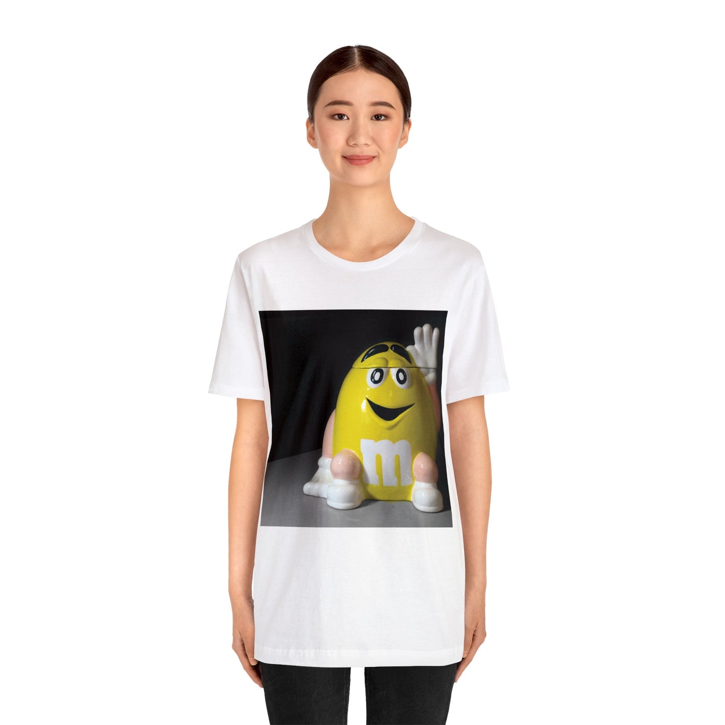 Yellow M&M Cookie Jar Ceramic Print Short Sleeve T-Shirt - Candy Lover's Retro Apparel