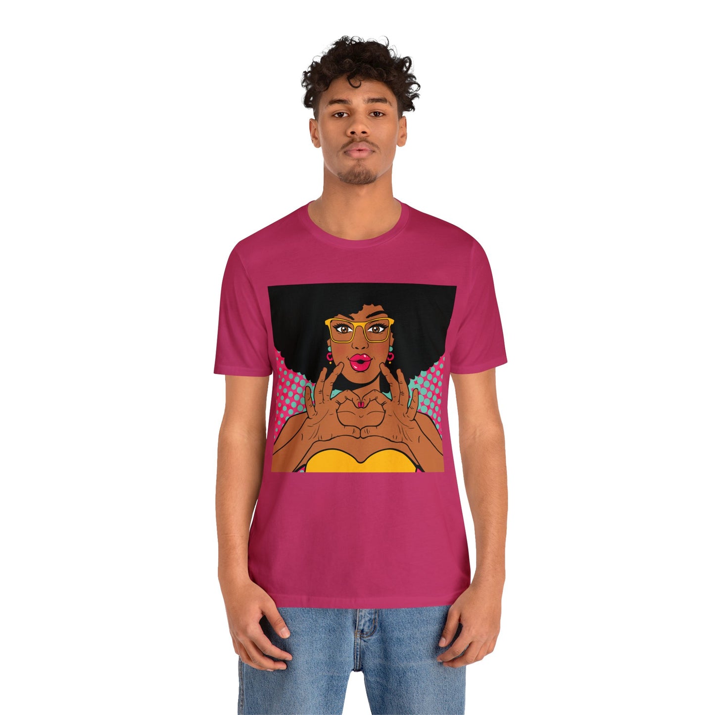 Pop Art Melanated Queen Finger Hearts Short Sleeve T-Shirt - Empowering Graphic Tee, Diverse Art Fashion