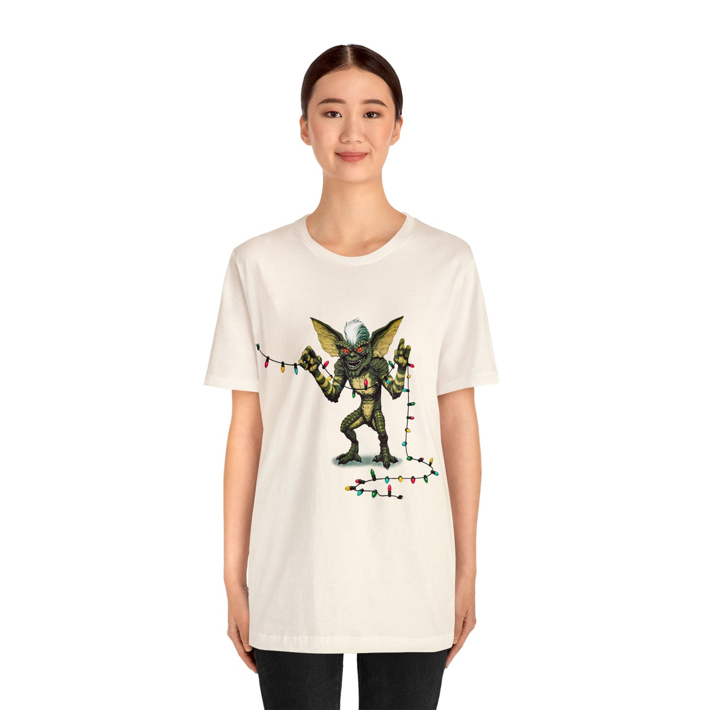 Stripe Festive Holiday - Gremlin Christmas Lights - Festive Stripe holding Christmas Lights - Gremlin Holiday Lights tshirt