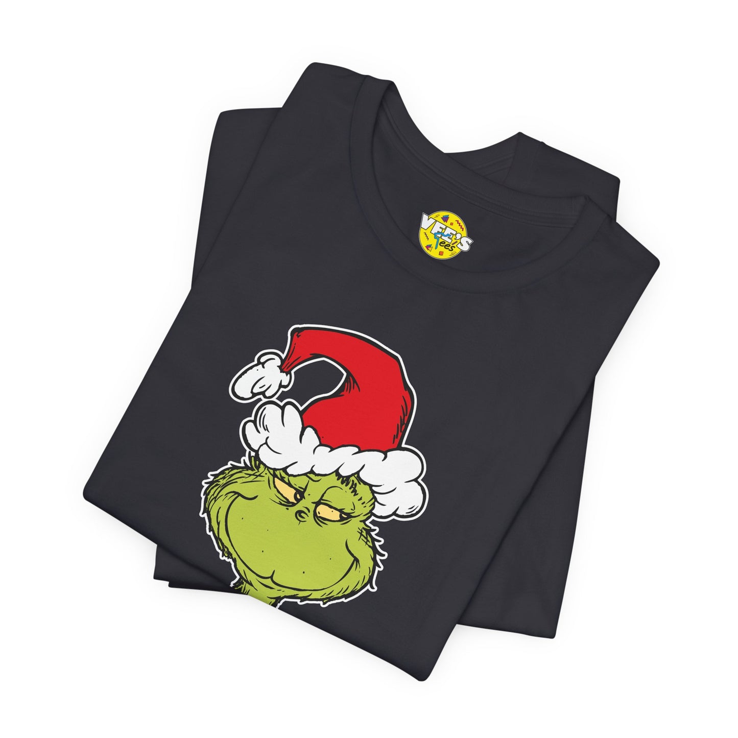 Festive Grinch Face Short Sleeve T-Shirt for a Whoville-Worthy Holiday Season