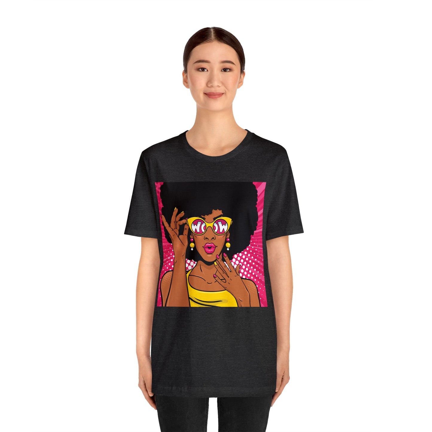 Pop Art Melanated Queen with Sunglasses Short Sleeve T-Shirt - Empowering Graphic Tee, Diverse Art Fashion