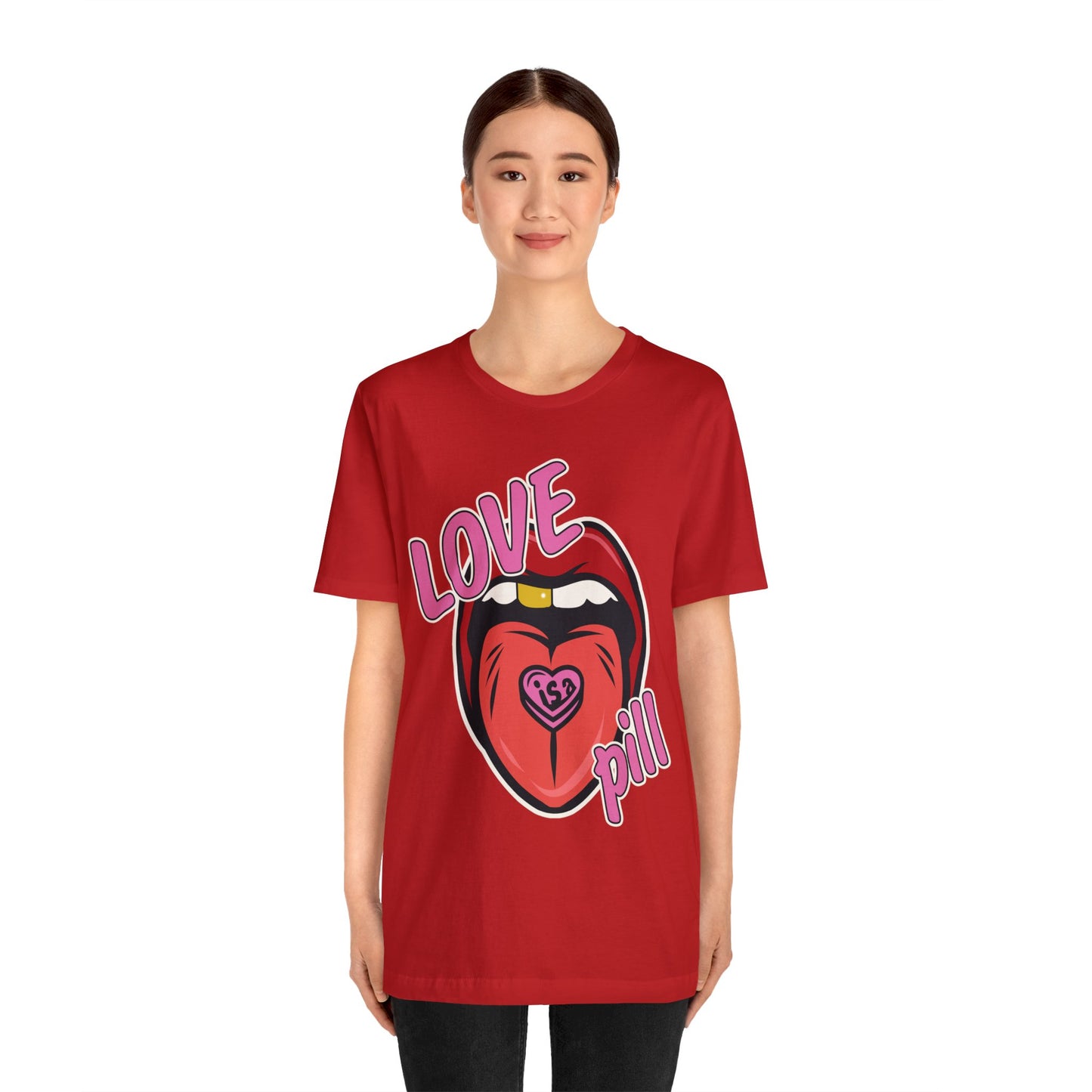 Love is a Pill Anti Valentines Shirt - Pop Art Valentines Day Shirt - Graphic Illustration Valentines tshirt - Tongue Graphic tshirt