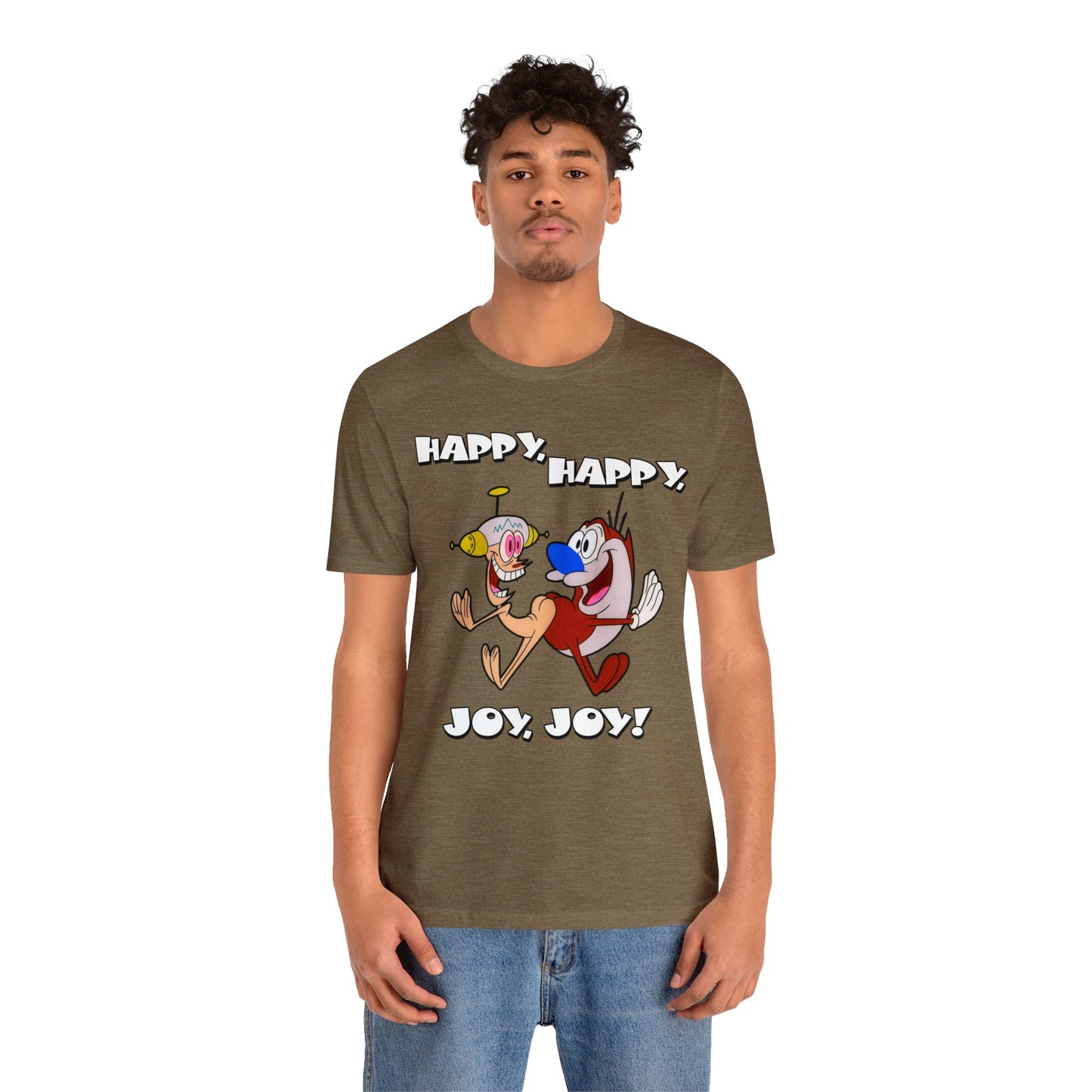 Ren and Stimpy Happy Happy Joy Joy Short Sleeve TShirt - 90s Retro Cartoon Tee