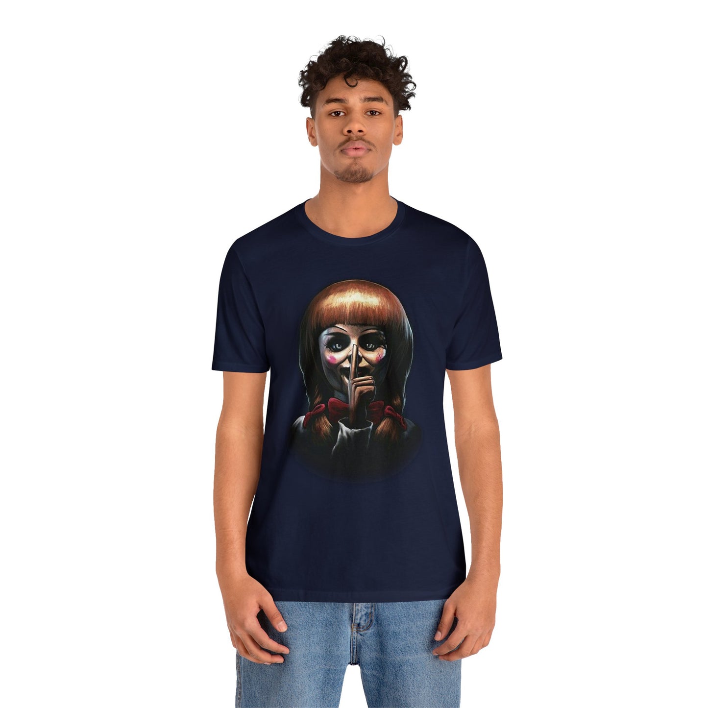 Halloween Annabelle Short Sleeve T-Shirt - Creepy Doll Horror Movie Tee, Haunting Graphic Shirt