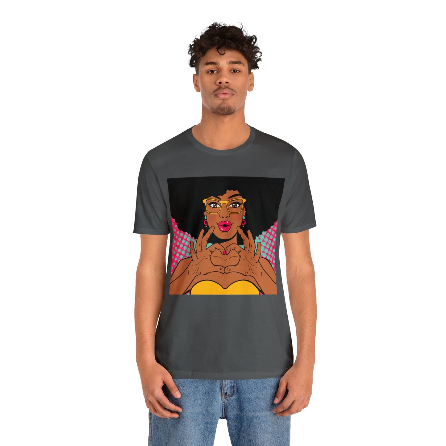 Pop Art Melanated Queen Finger Hearts Short Sleeve T-Shirt - Empowering Graphic Tee, Diverse Art Fashion