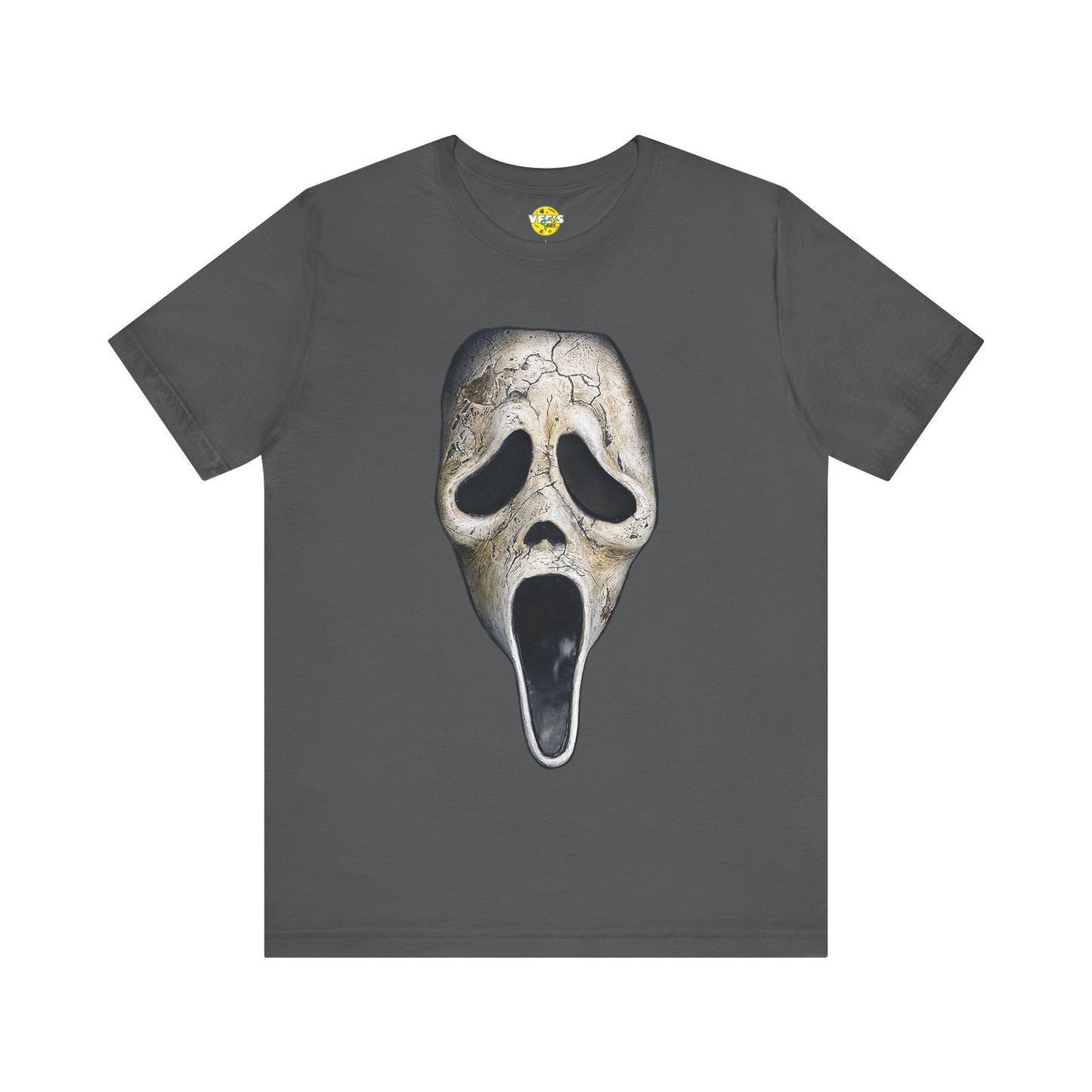 Halloween Aged Ghostface Mask Short Sleeve T-Shirt - Vintage Horror Icon Tee, Distressed Scream Movie Character Graphic Shirt