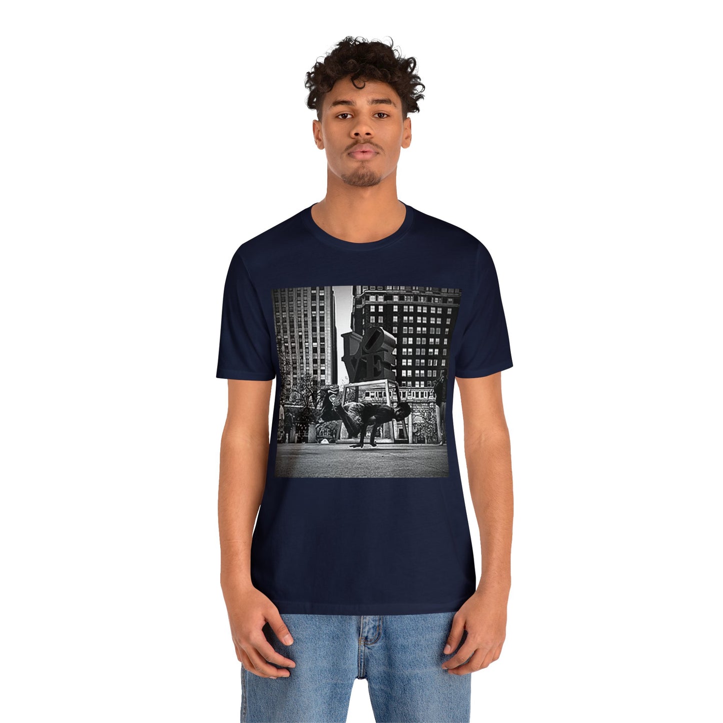 Retro Breakdancer at Love Park Statue 2000s Short Sleeve T-Shirt - Vintage Urban Dance Tee, Street Style Graphic Shirt