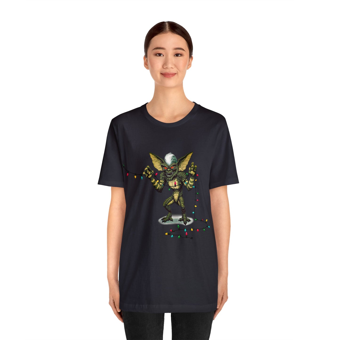 Stripe Festive Holiday - Gremlin Christmas Lights - Festive Stripe holding Christmas Lights - Gremlin Holiday Lights tshirt