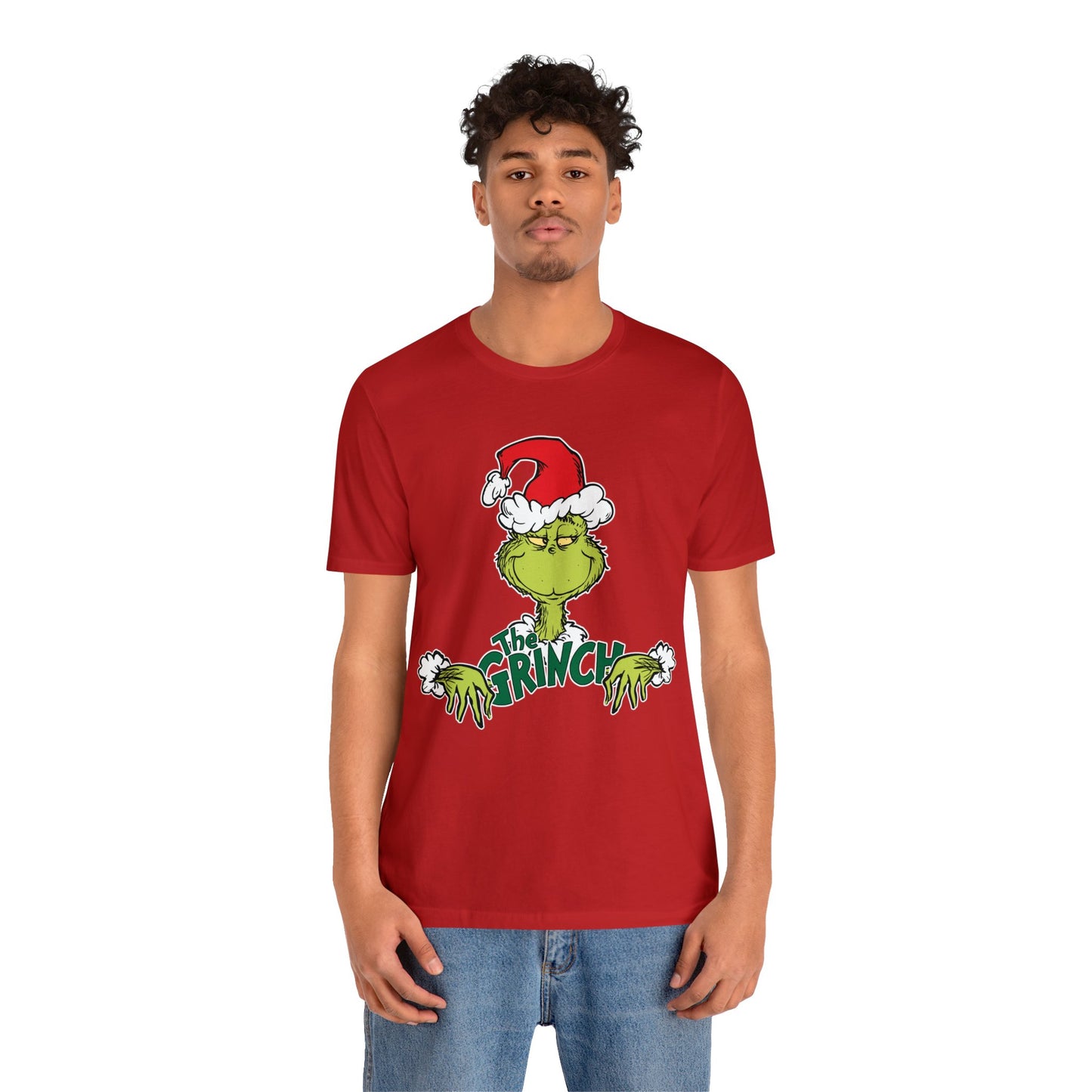 Festive Grinch Face Short Sleeve T-Shirt for a Whoville-Worthy Holiday Season