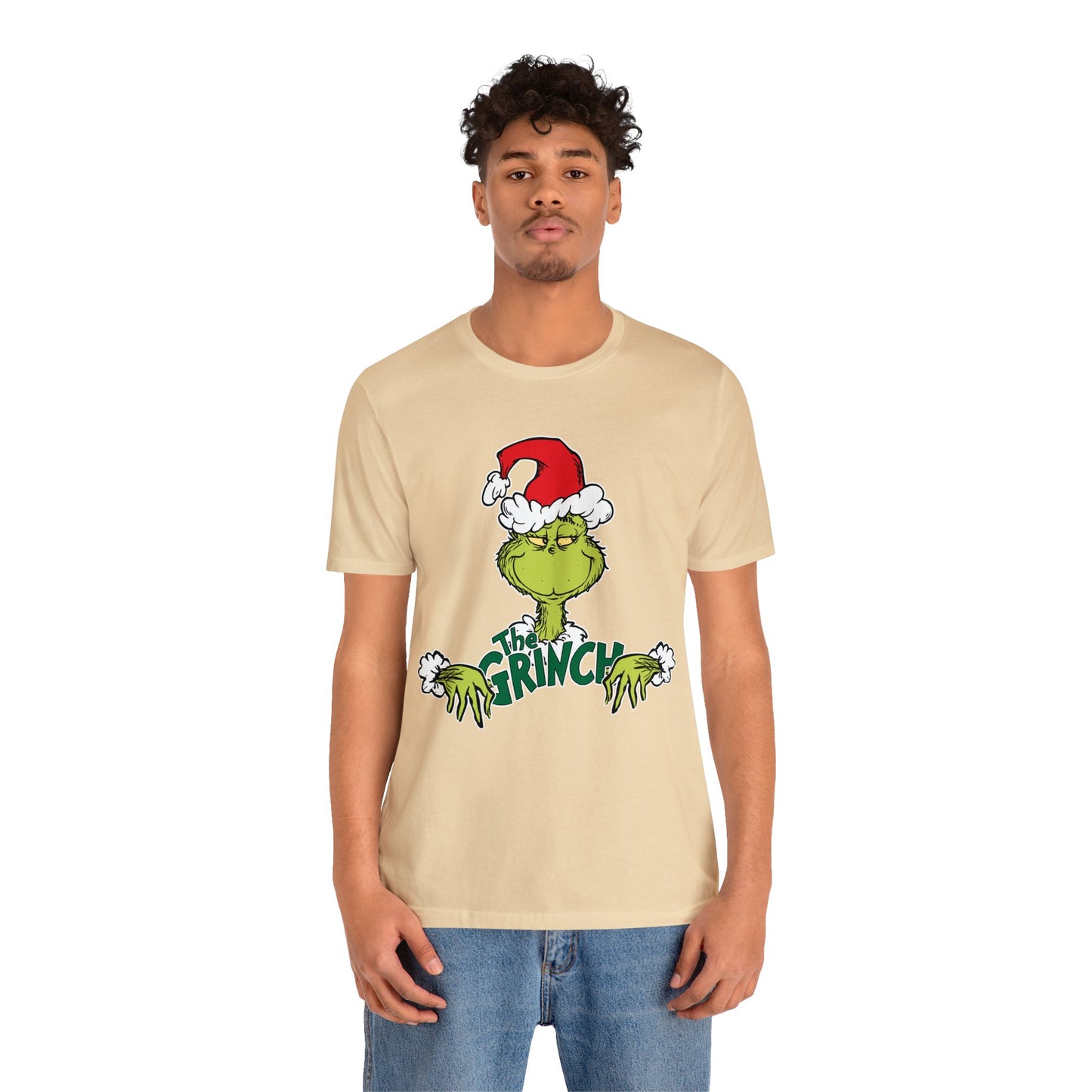 Festive Grinch Face Short Sleeve T-Shirt for a Whoville-Worthy Holiday Season