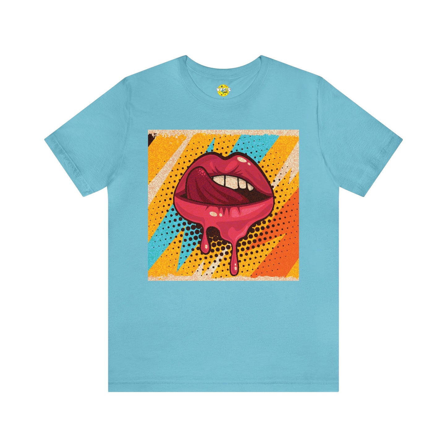 Retro Pop Art Licking Tongue Short Sleeve T-Shirt - Playful Graphic Tee, Vintage Style Fashion Shirt