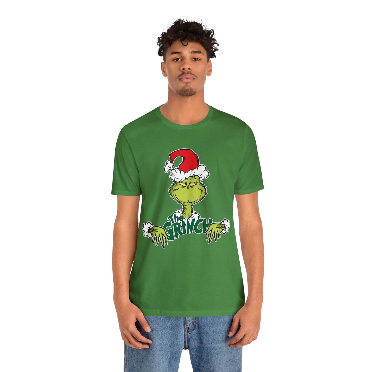 Festive Grinch Face Short Sleeve T-Shirt for a Whoville-Worthy Holiday Season