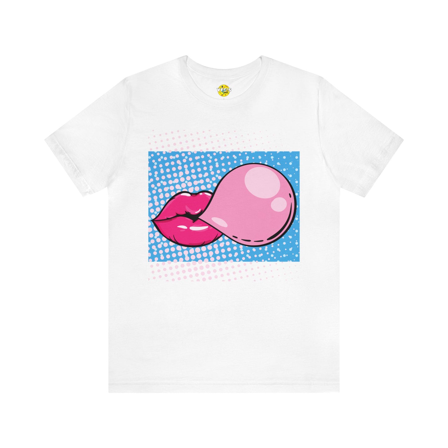 Pop Art Lips Blowing Bubble Short Sleeve T-Shirt - Colorful Graphic Tee, Retro Style Fashion Shirt