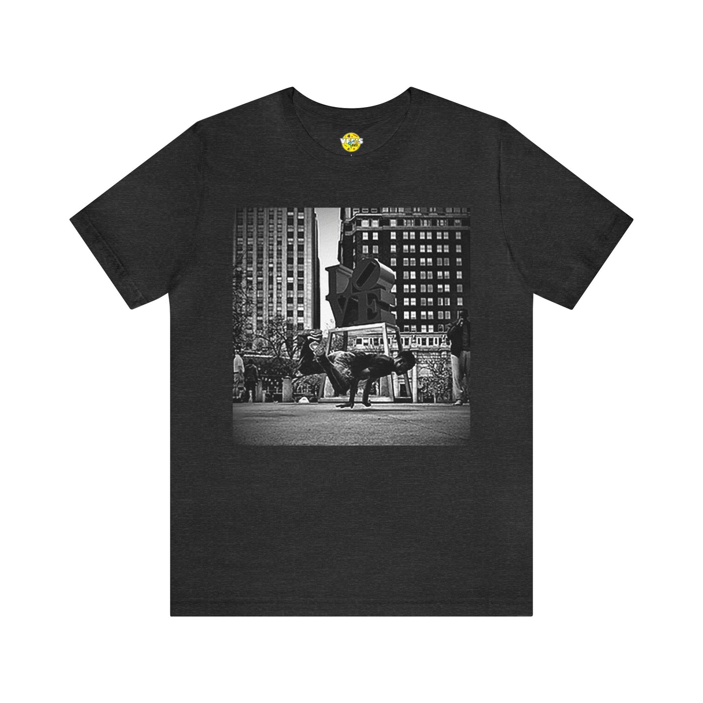 Retro Breakdancer at Love Park Statue 2000s Short Sleeve T-Shirt - Vintage Urban Dance Tee, Street Style Graphic Shirt