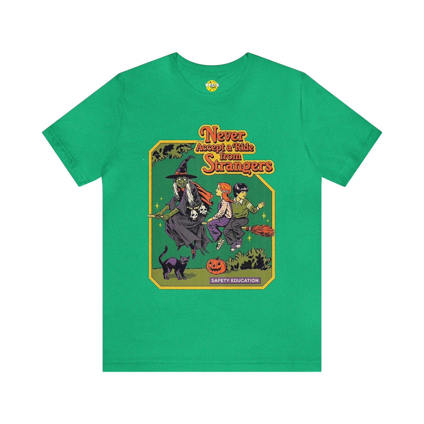 Halloween Witch Safety Education Short Sleeve T-Shirt - Hilarious Flying Kids Halloween Tee, Funny Warning Graphic Shirt