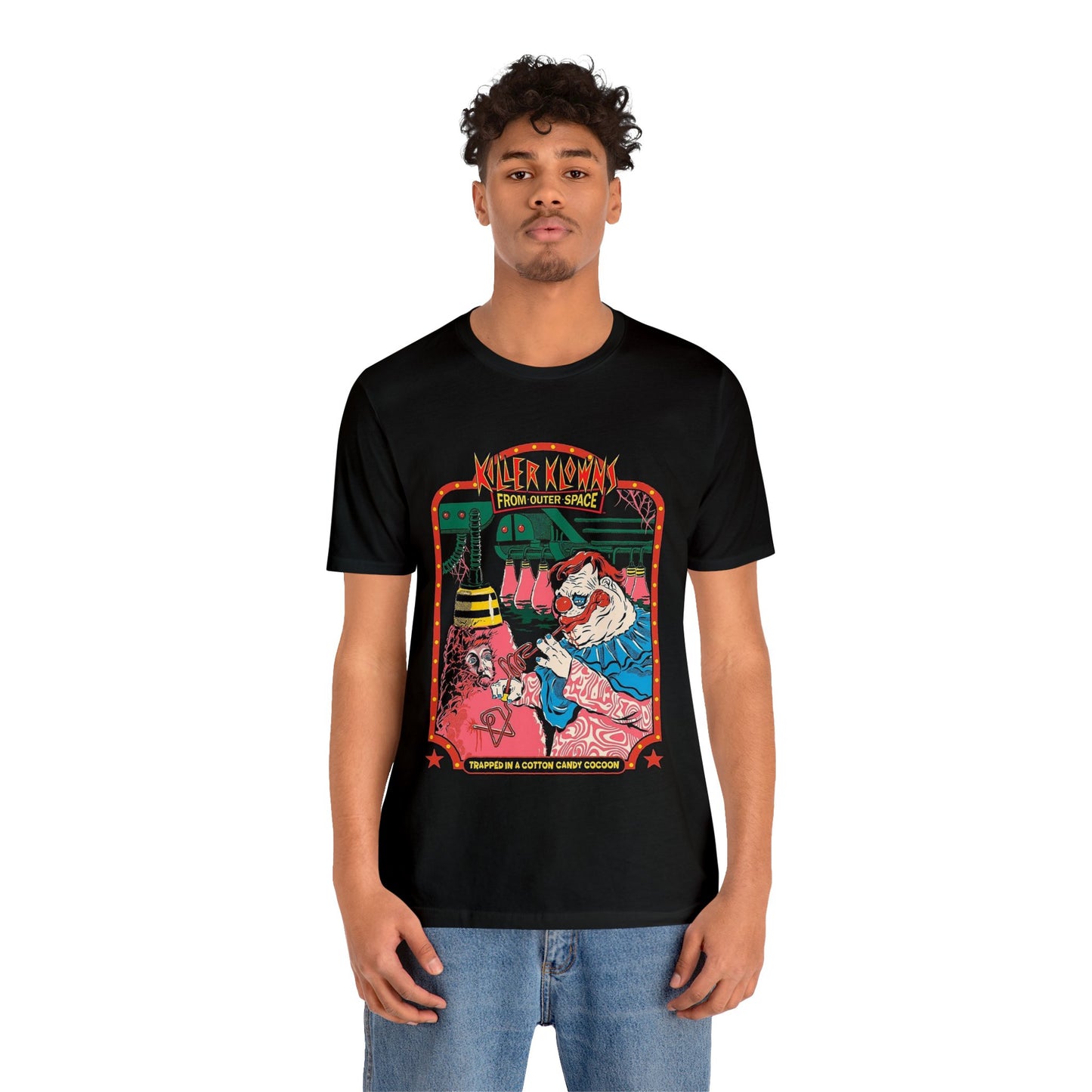 Halloween Killer Klowns from Outer Space Short Sleeve T-Shirt - Retro Movie Poster Tee - Sci-Fi Horror Film Shirt