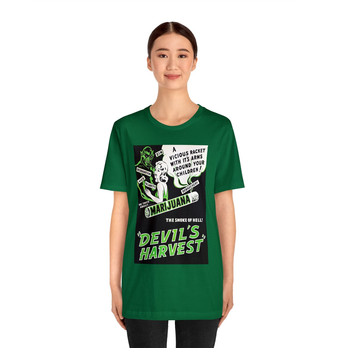 Vintage Reefer Madness 'Devil's Harvest' Movie Poster Short Sleeve T-Shirt - Retro Cult Classic Tee