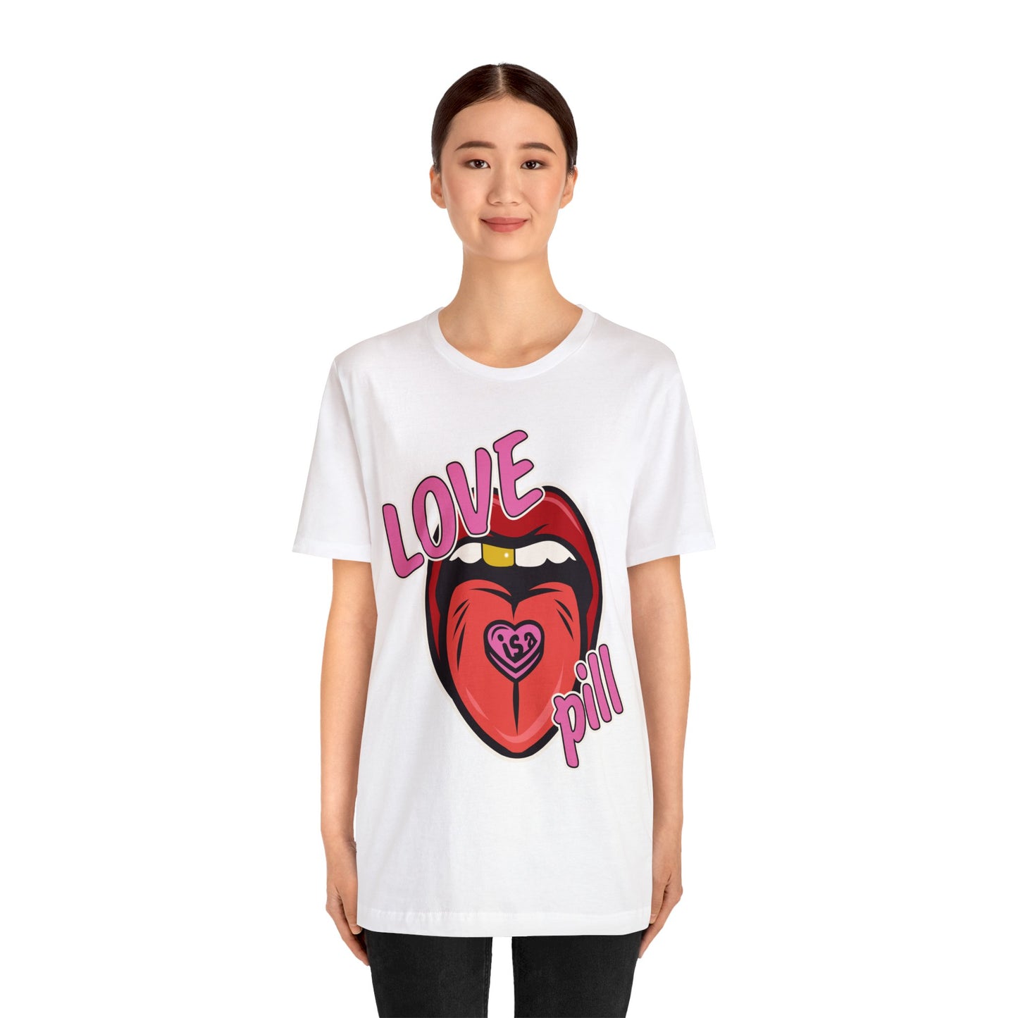 Love is a Pill Anti Valentines Shirt - Pop Art Valentines Day Shirt - Graphic Illustration Valentines tshirt - Tongue Graphic tshirt