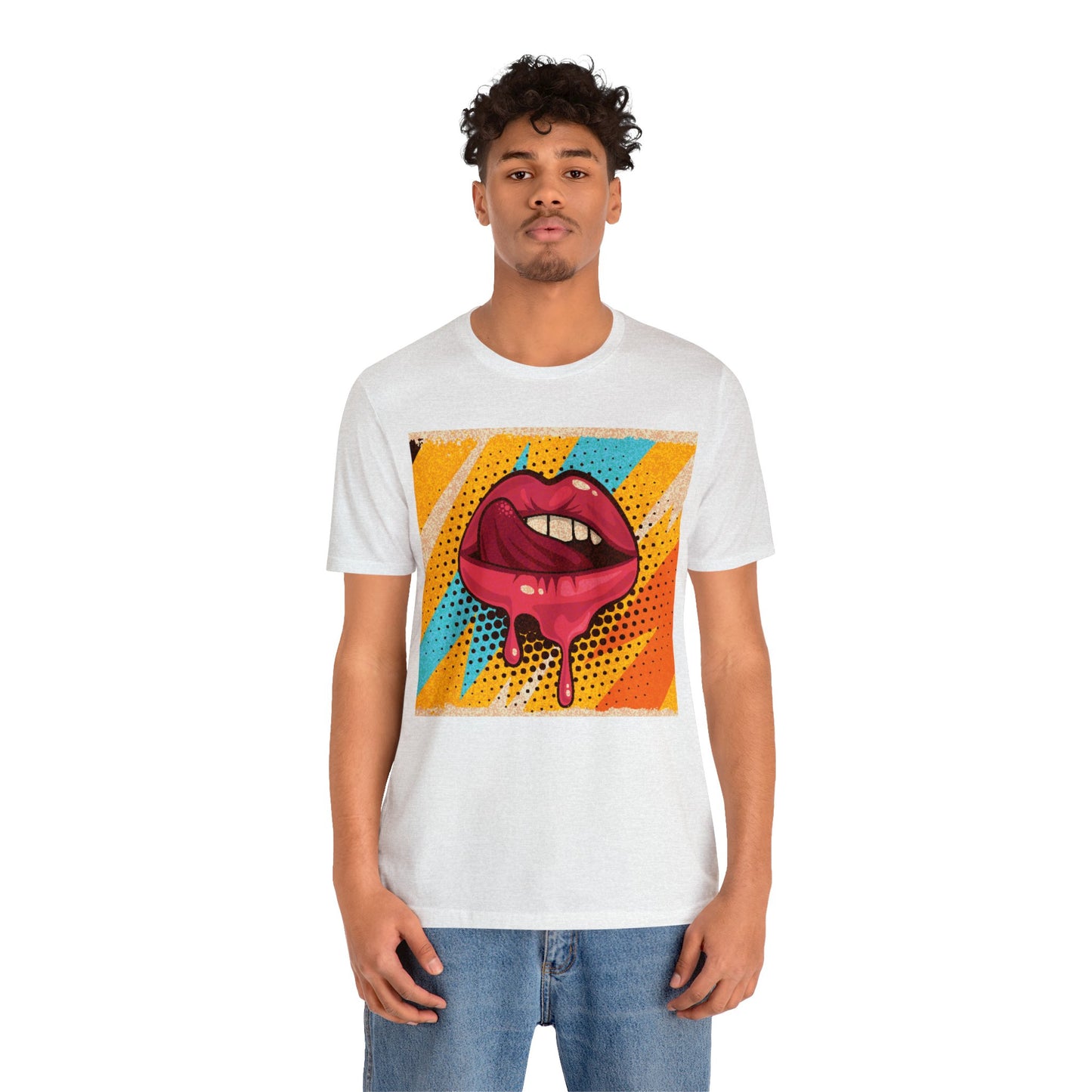 Retro Pop Art Licking Tongue Short Sleeve T-Shirt - Playful Graphic Tee, Vintage Style Fashion Shirt