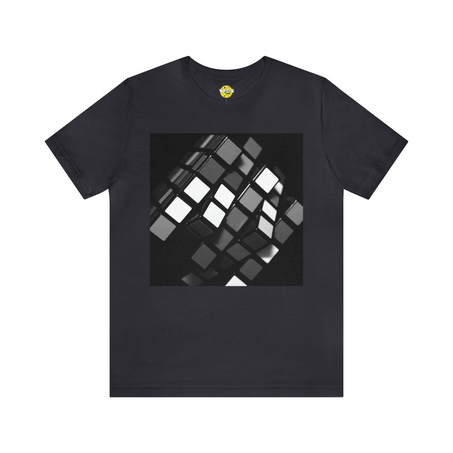 Black & White Retro Rubik's Cube Short Sleeve T-Shirt - Classic 80s Puzzle Lover Tee, Monochrome Graphic Shirt