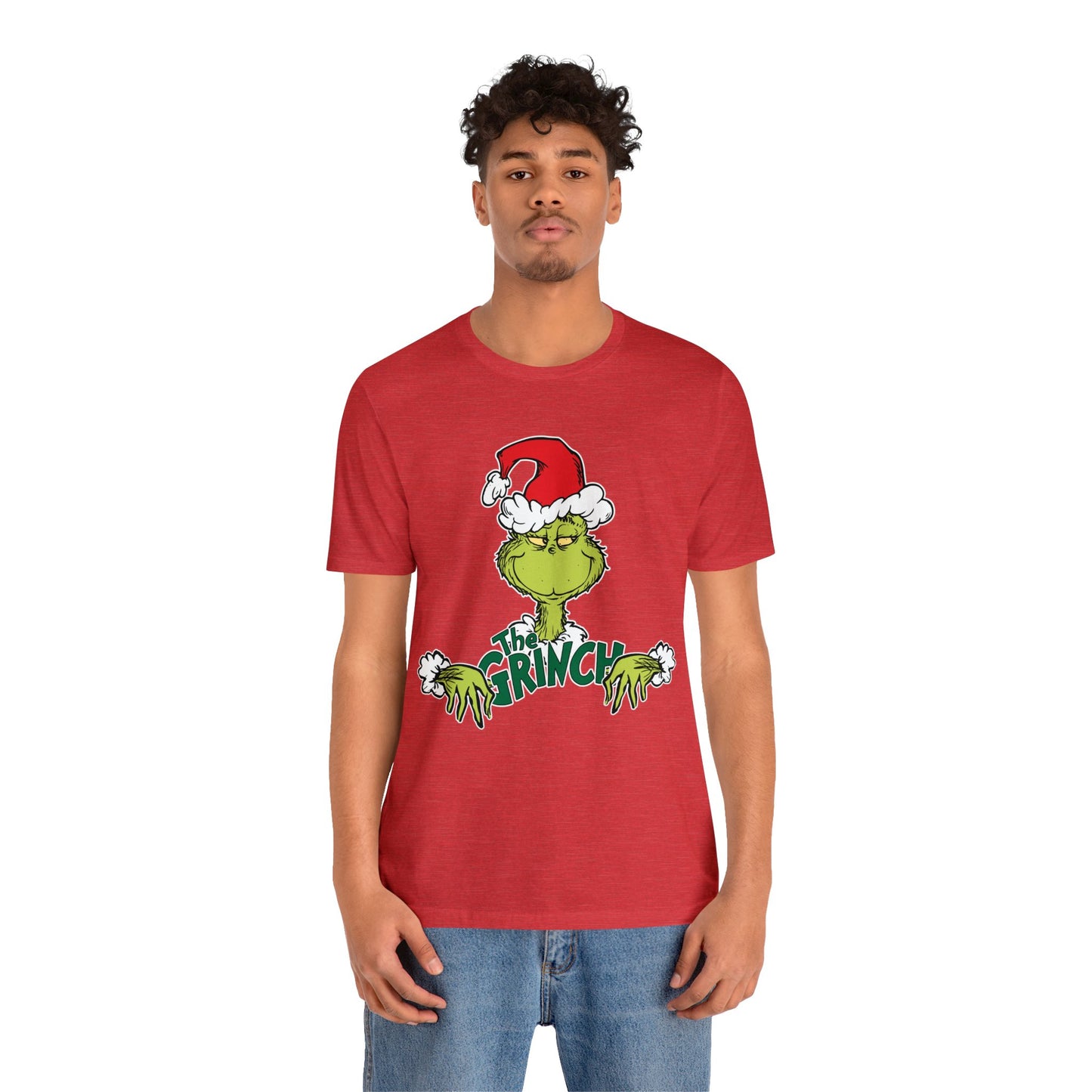 Festive Grinch Face Short Sleeve T-Shirt for a Whoville-Worthy Holiday Season