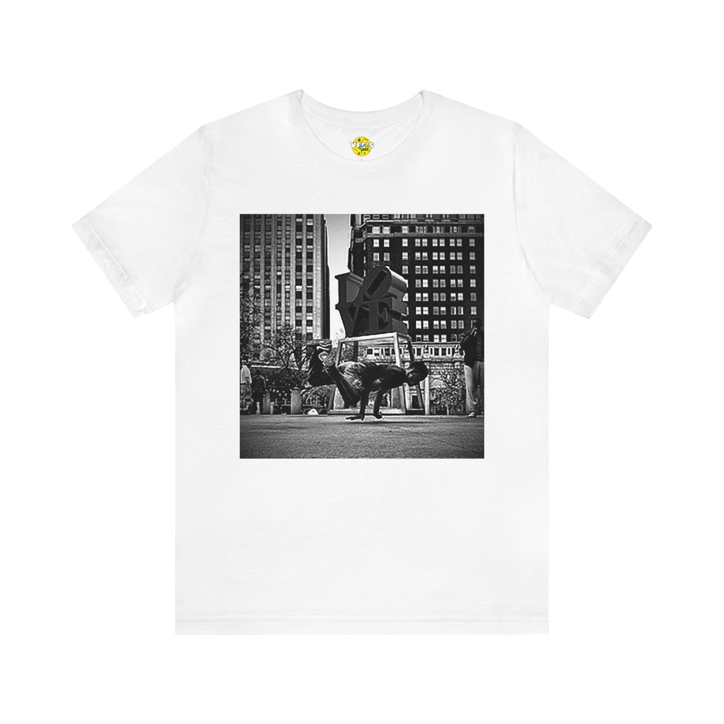 Retro Breakdancer at Love Park Statue 2000s Short Sleeve T-Shirt - Vintage Urban Dance Tee, Street Style Graphic Shirt