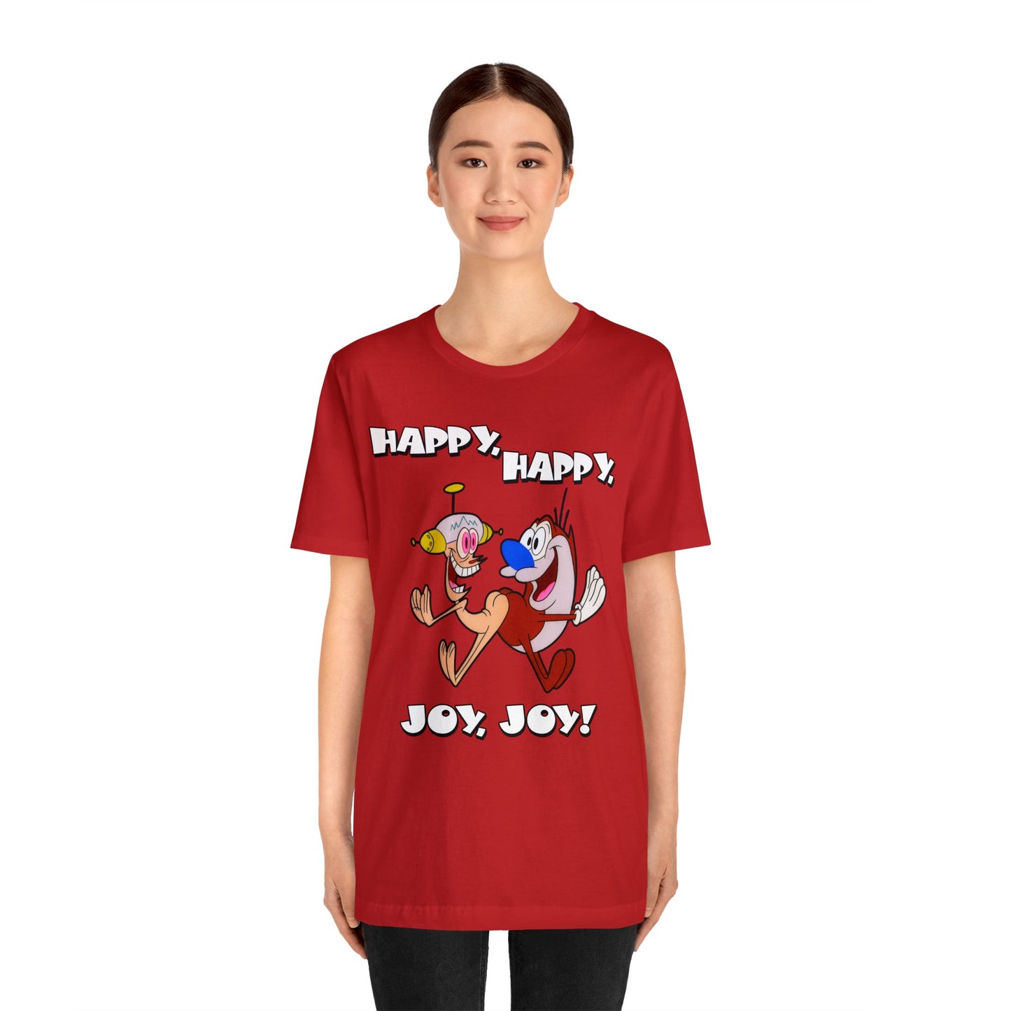 Ren and Stimpy Happy Happy Joy Joy Short Sleeve TShirt - 90s Retro Cartoon Tee