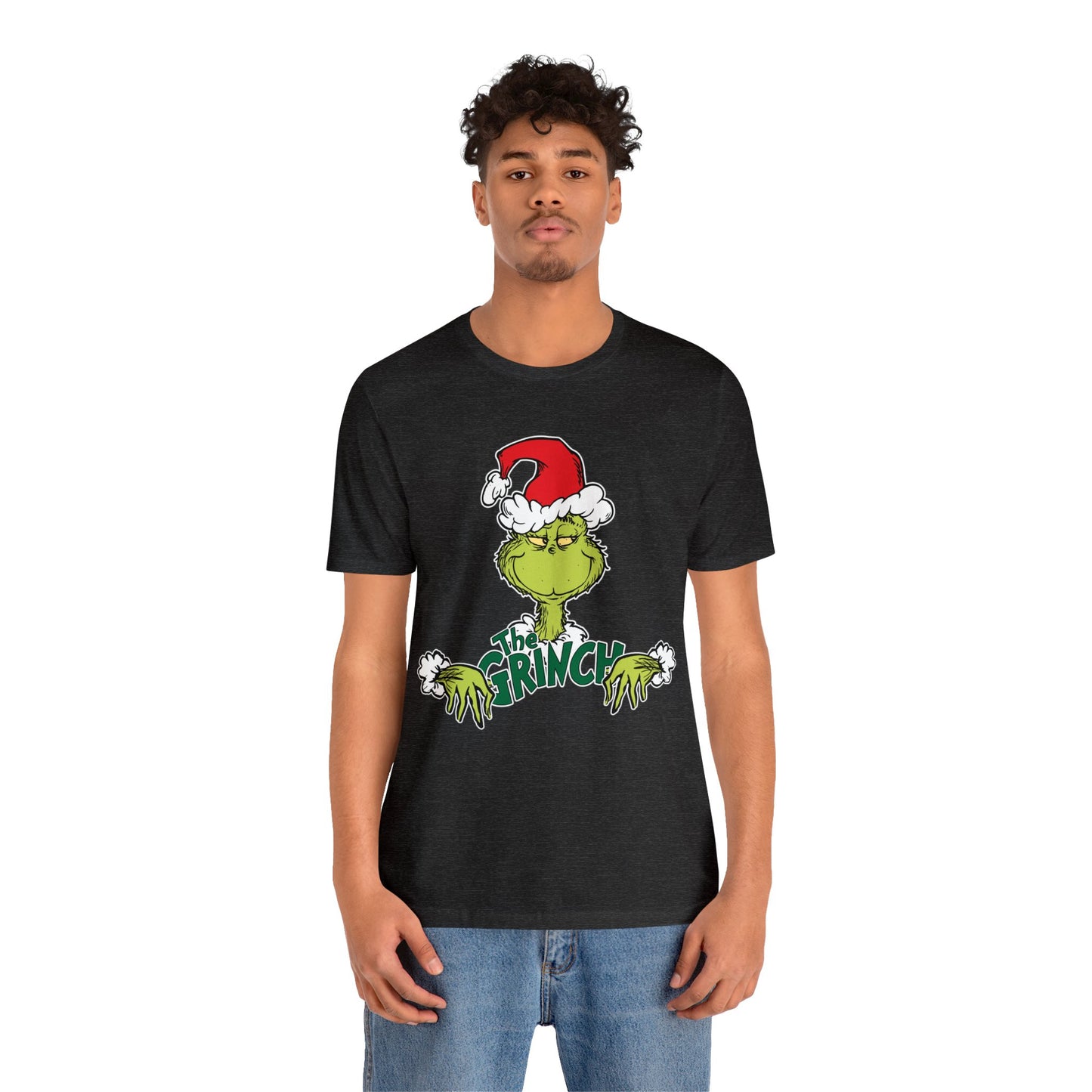 Festive Grinch Face Short Sleeve T-Shirt for a Whoville-Worthy Holiday Season