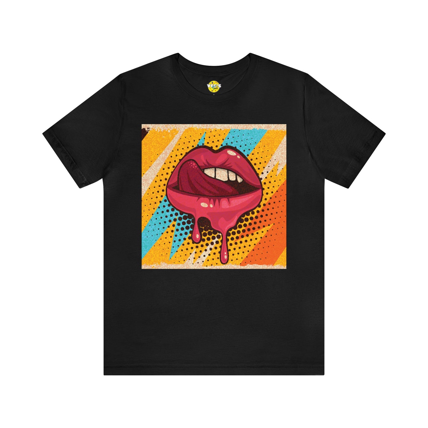 Retro Pop Art Licking Tongue Short Sleeve T-Shirt - Playful Graphic Tee, Vintage Style Fashion Shirt