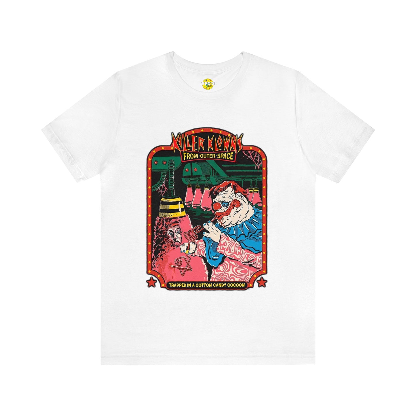 Halloween Killer Klowns from Outer Space Short Sleeve T-Shirt - Retro Movie Poster Tee - Sci-Fi Horror Film Shirt