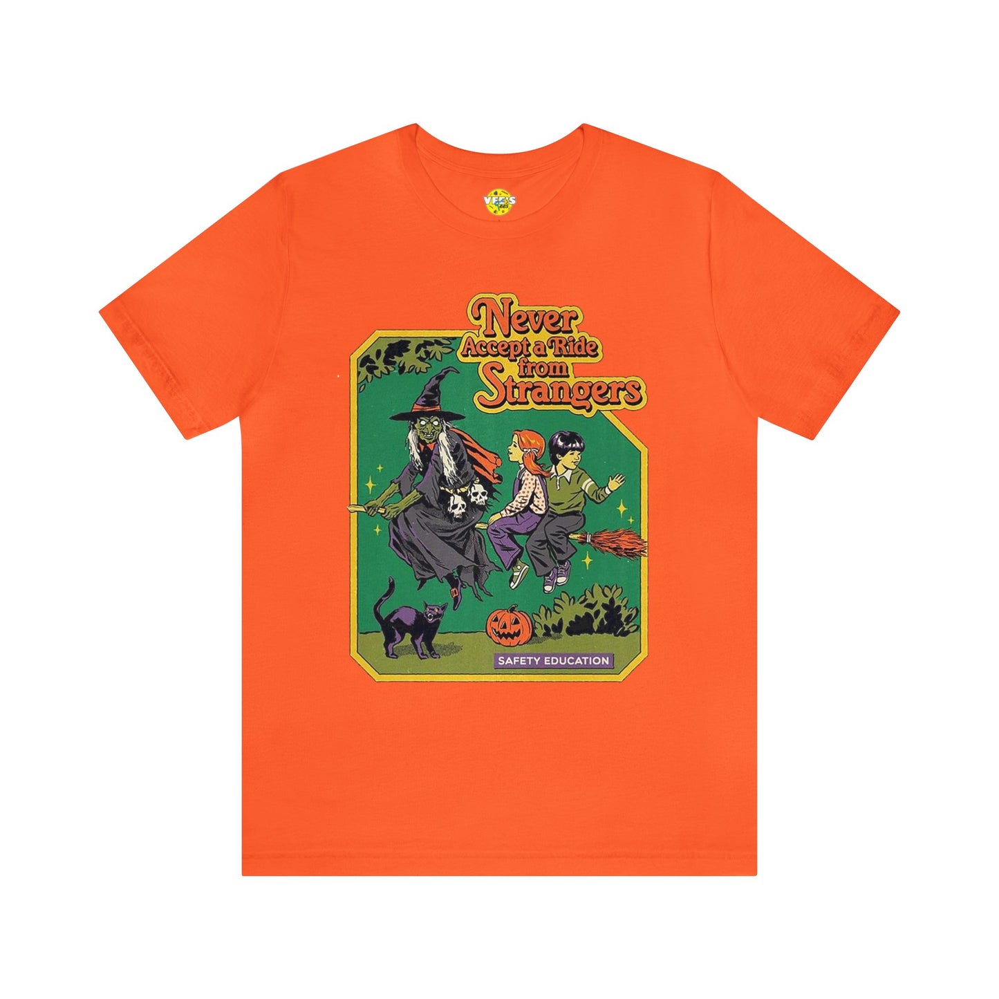 Halloween Witch Safety Education Short Sleeve T-Shirt - Hilarious Flying Kids Halloween Tee, Funny Warning Graphic Shirt