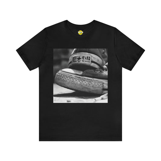 Zoomed Chuck Taylor All-Stars In Black & White Short Sleeve T-Shirt - Classic Sneaker Lover Tee, Vintage Shoe Graphic Shirt