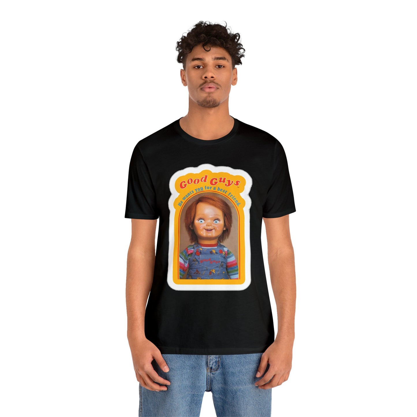 Halloween Chucky's Good Guy Doll Card Short Sleeve T-Shirt - Horror Icon Tee, Classic Movie Graphic Shirt