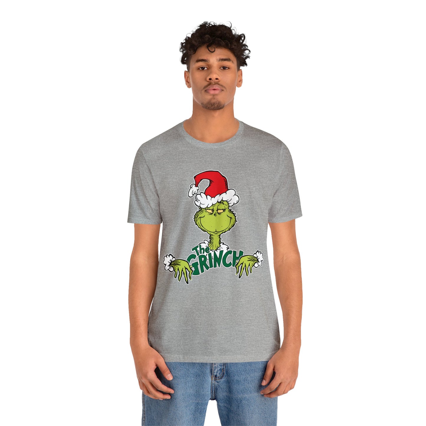 Festive Grinch Face Short Sleeve T-Shirt for a Whoville-Worthy Holiday Season