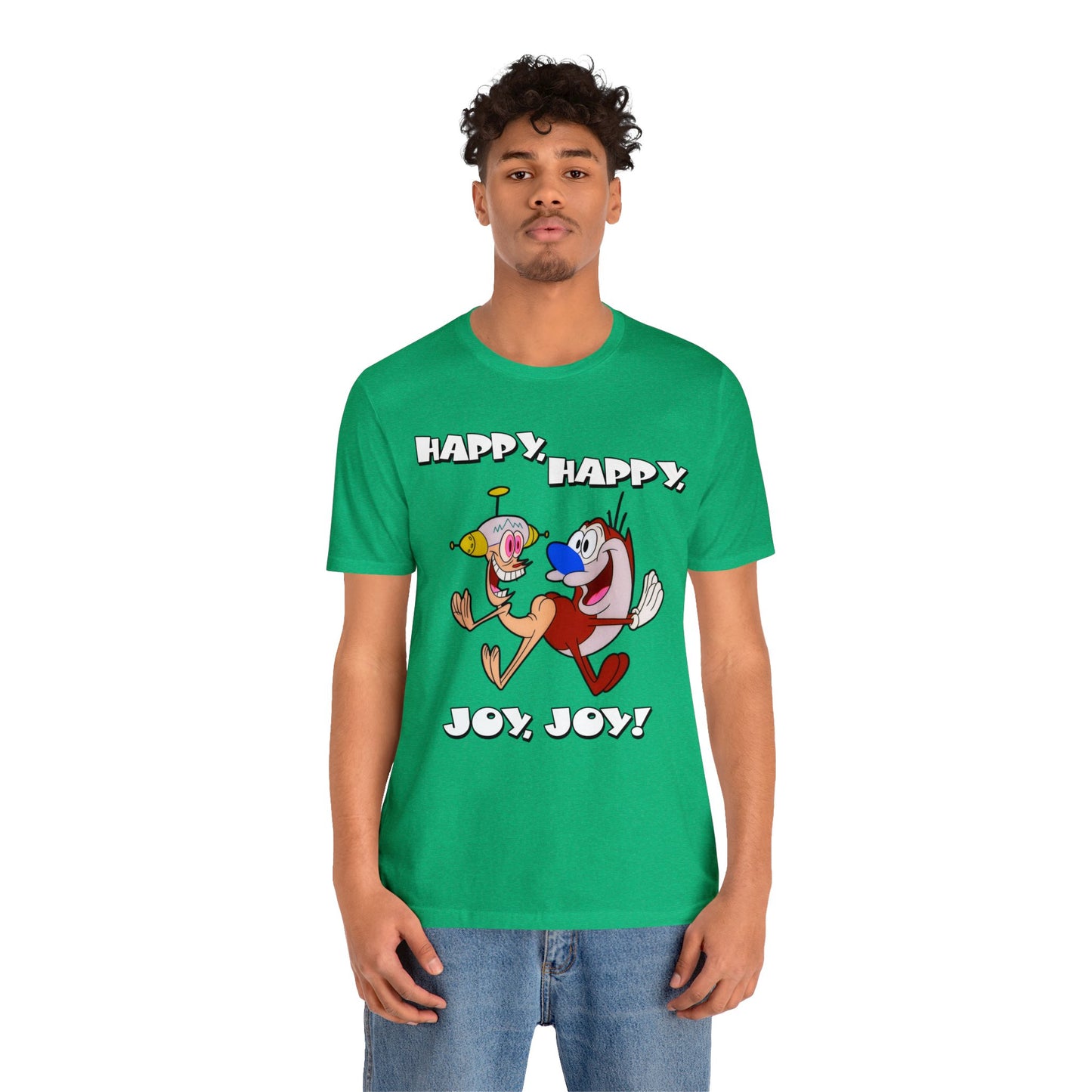 Ren and Stimpy Happy Happy Joy Joy Short Sleeve TShirt - 90s Retro Cartoon Tee