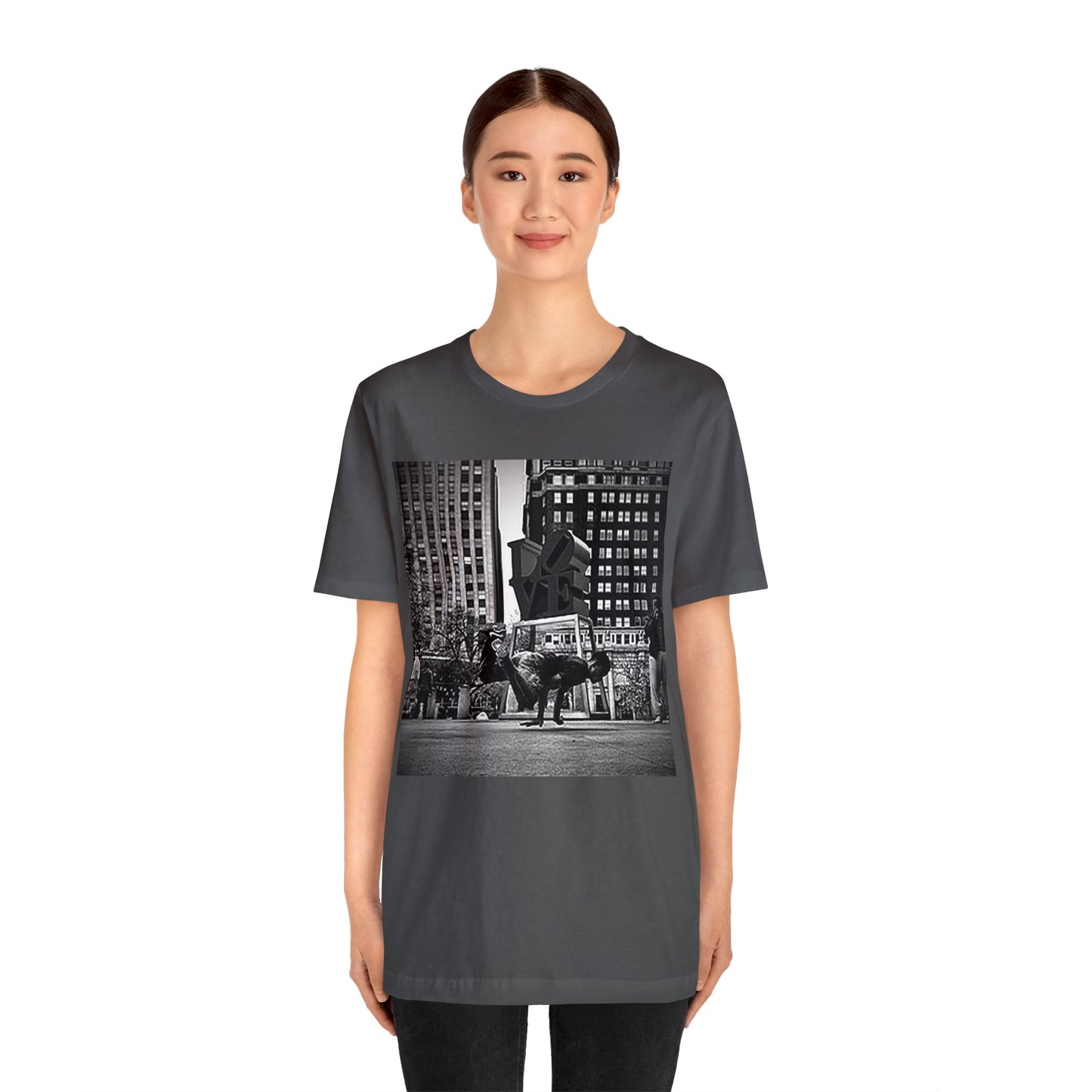 Retro Breakdancer at Love Park Statue 2000s Short Sleeve T-Shirt - Vintage Urban Dance Tee, Street Style Graphic Shirt