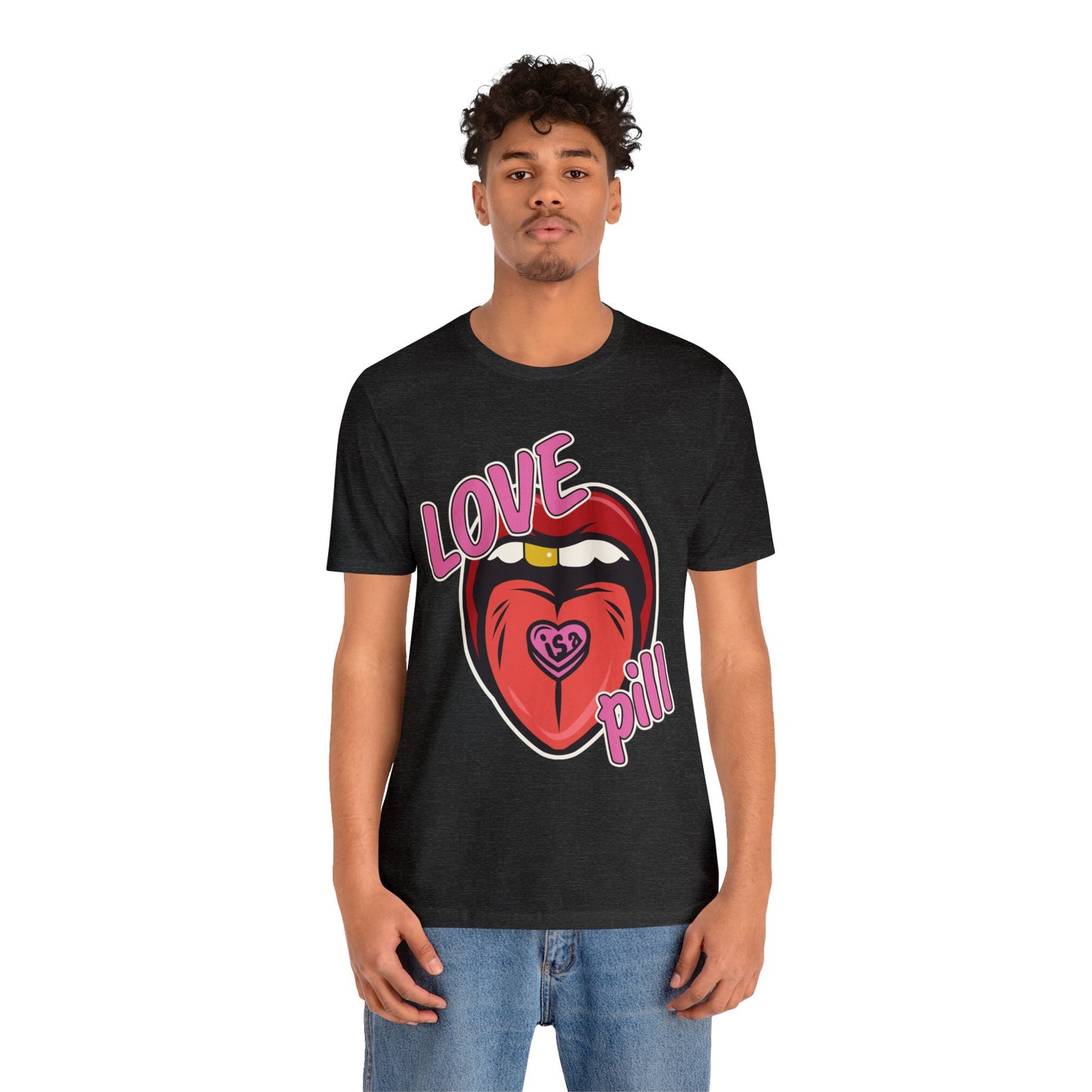 Love is a Pill Anti Valentines Shirt - Pop Art Valentines Day Shirt - Graphic Illustration Valentines tshirt - Tongue Graphic tshirt