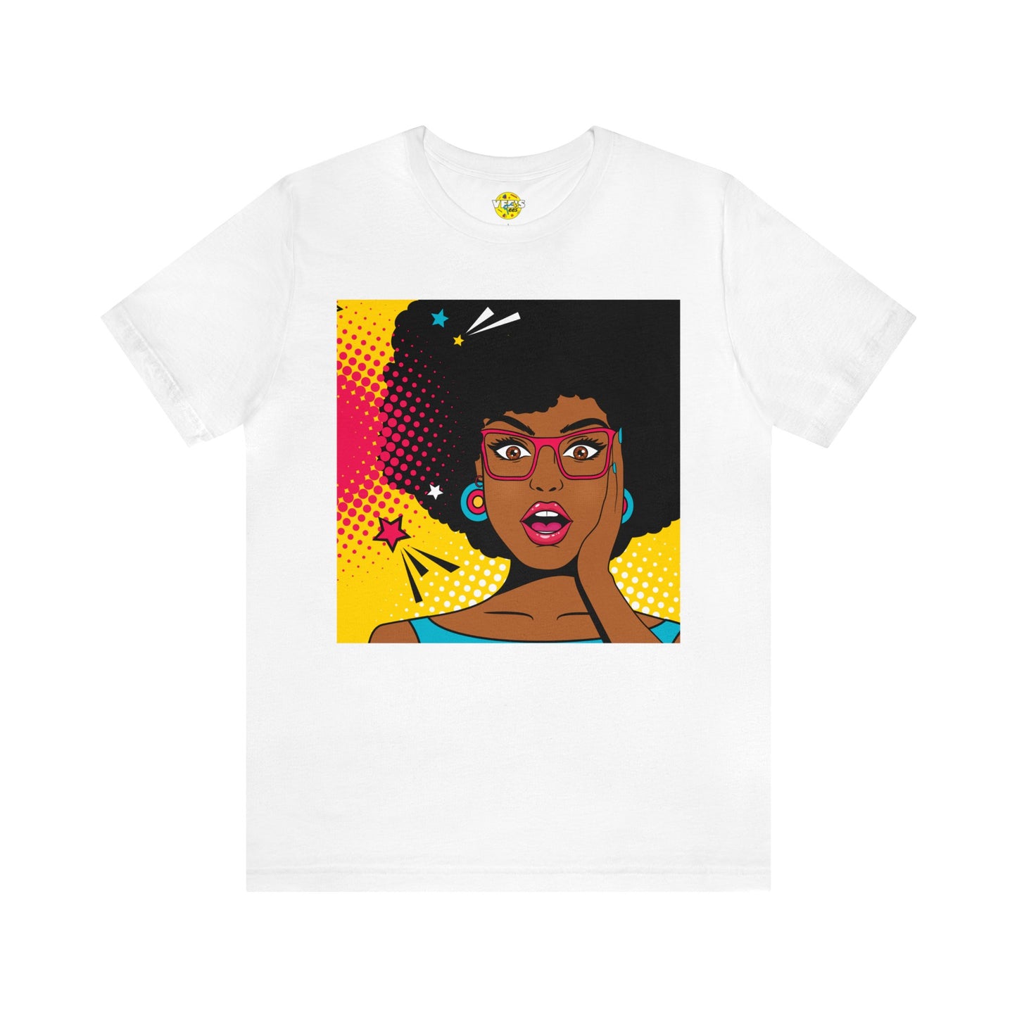 Surprised Melanated Queen Pop Art Short Sleeve T-Shirt - Empowering Graphic Tee, Diverse Art Fashion