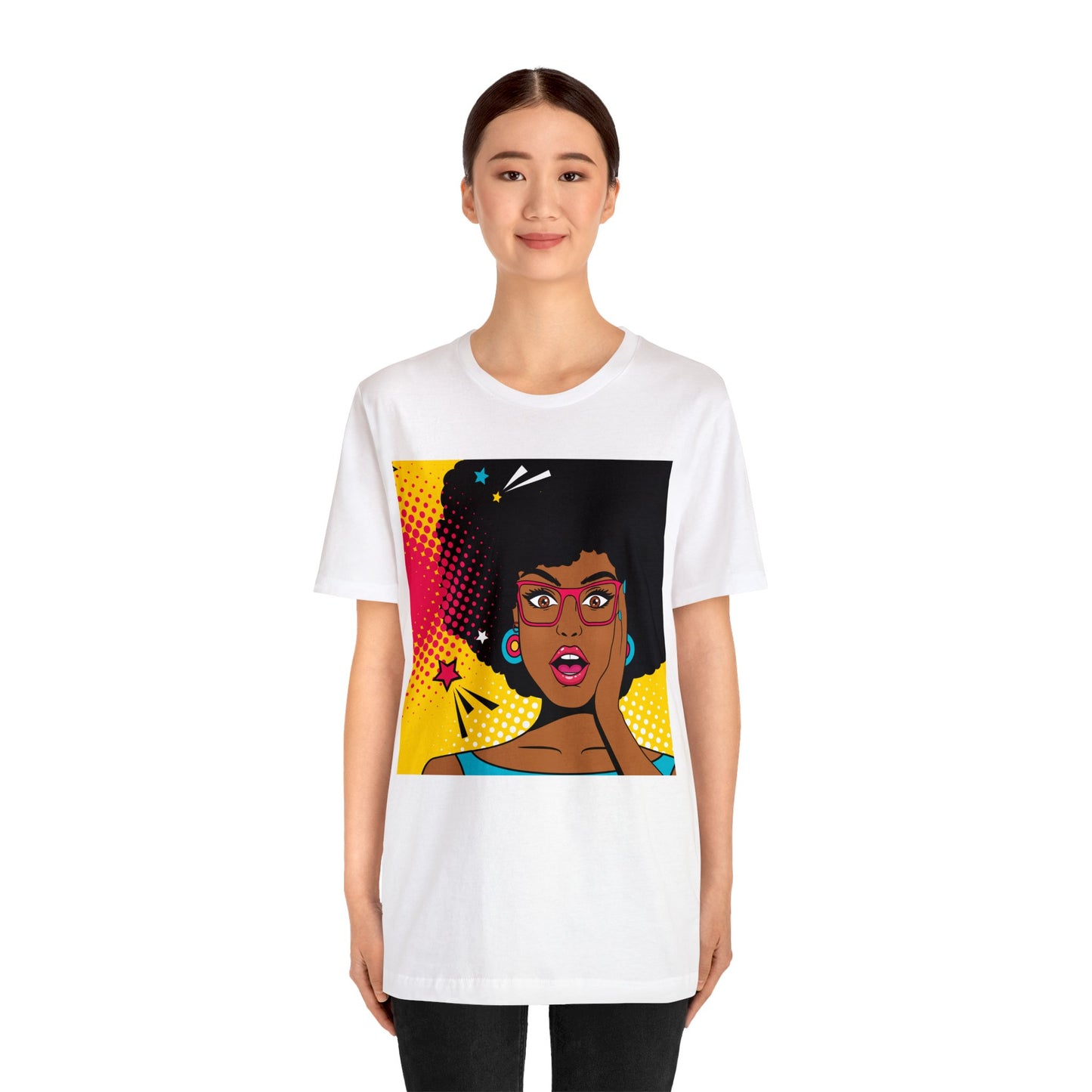 Surprised Melanated Queen Pop Art Short Sleeve T-Shirt - Empowering Graphic Tee, Diverse Art Fashion